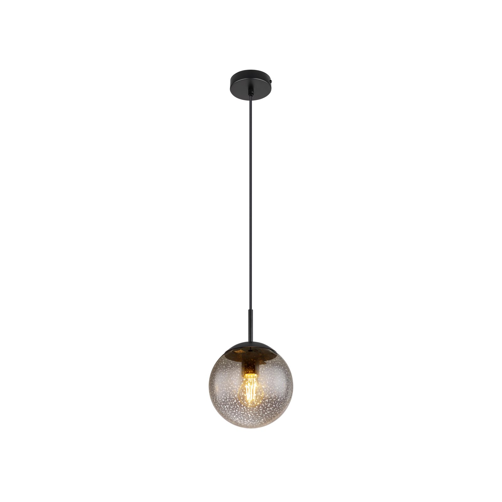 Lampă suspendată Samos, Ø 20 cm, gri fumuriu/negru, sticlă