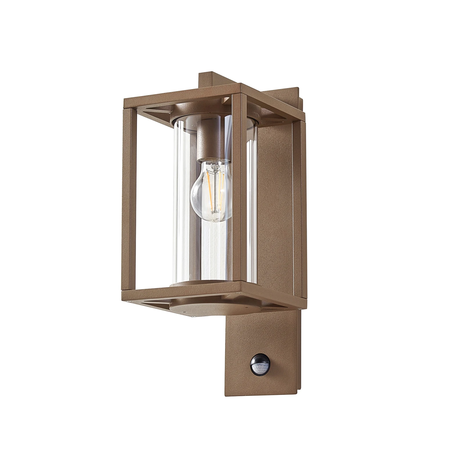 Lucande Außenwandlampe Ferda, Sensor, Fassung unten, braun