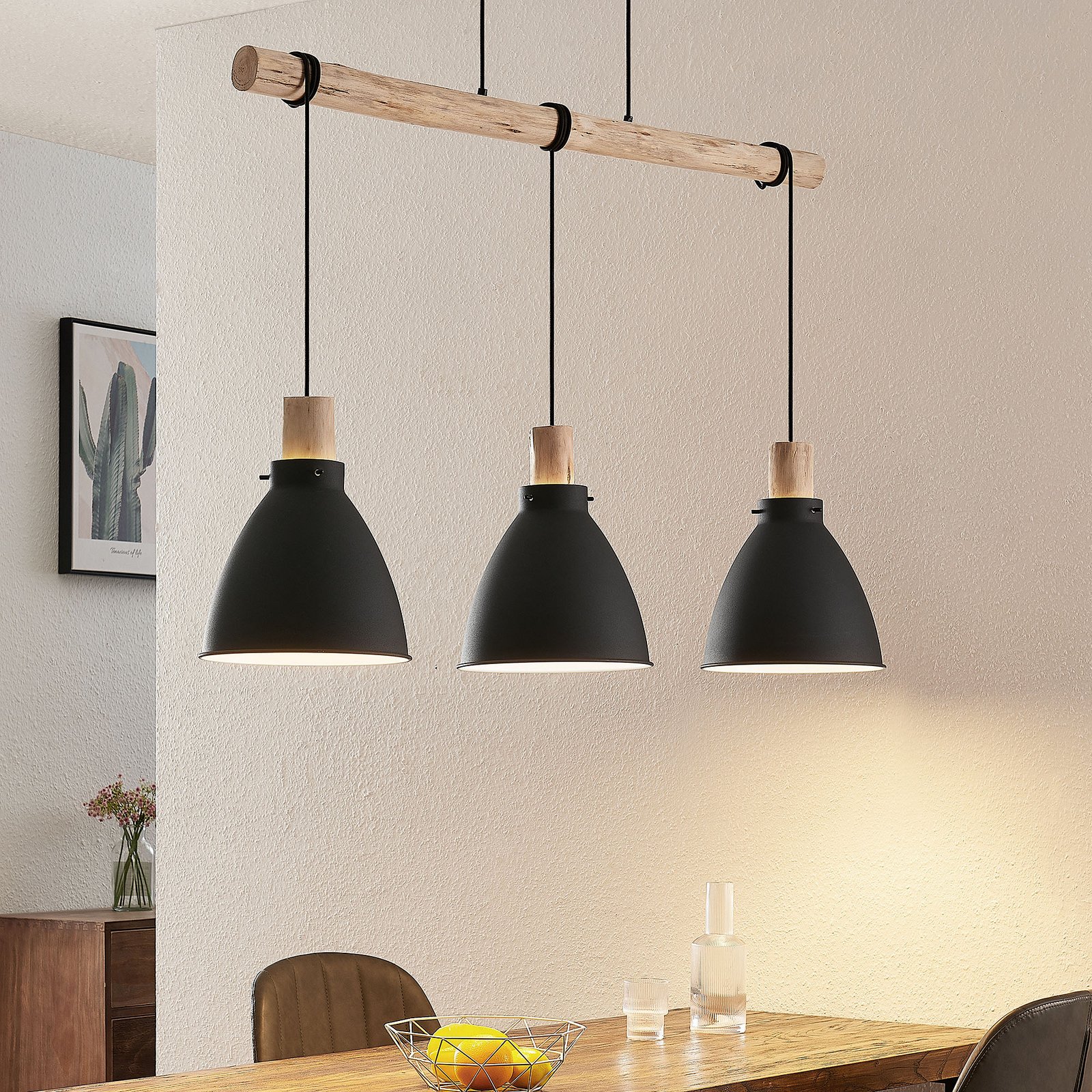 Trebale 3 Pendant Black/Wood - Lindby