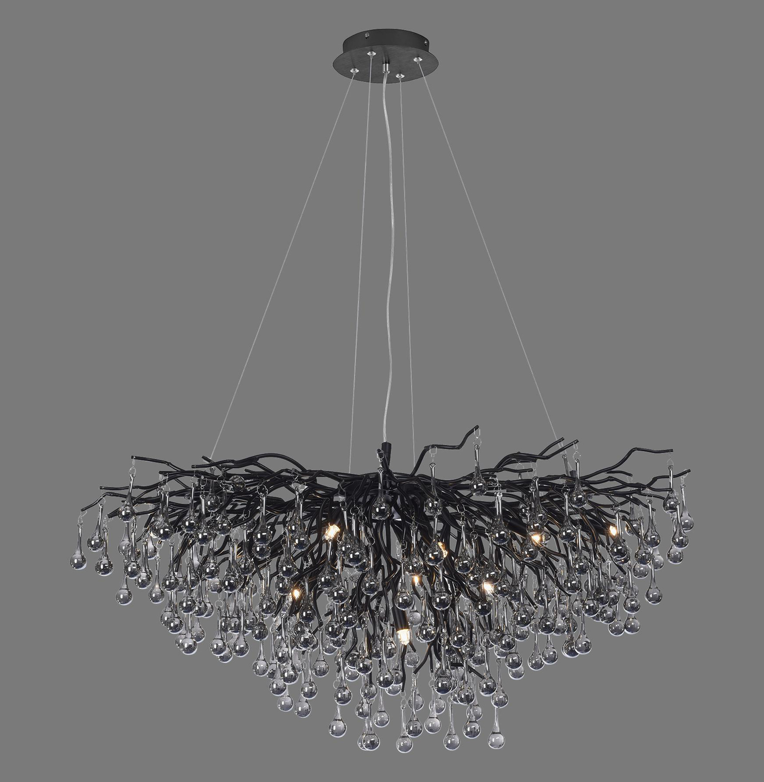 Icicle chandelier, black, glass hanging, length 100 cm
