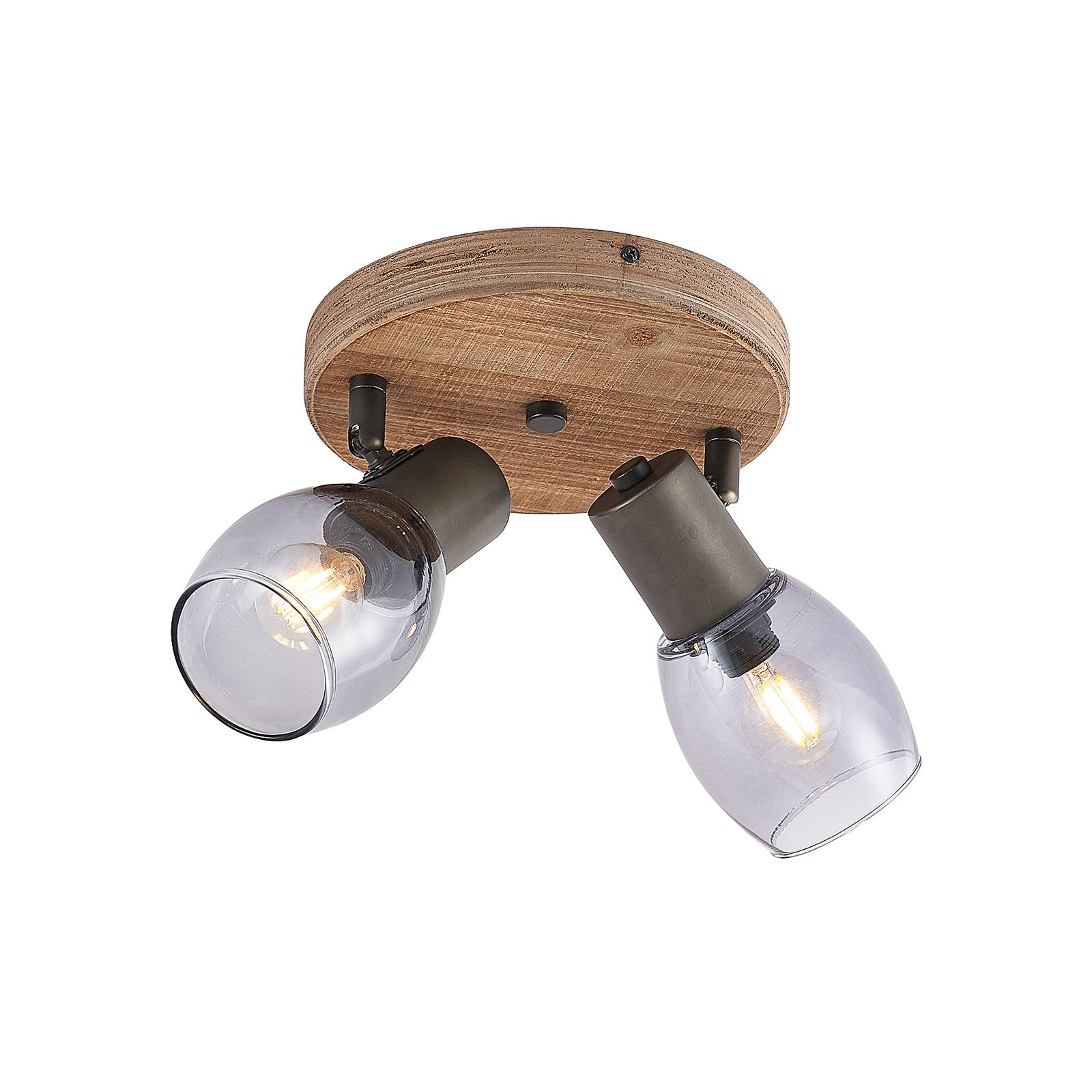 Lindby Ineska downlight, two-bulb, round - Living / Dining Room - Ceiling Light - dimmable - Scandinavian - Brown