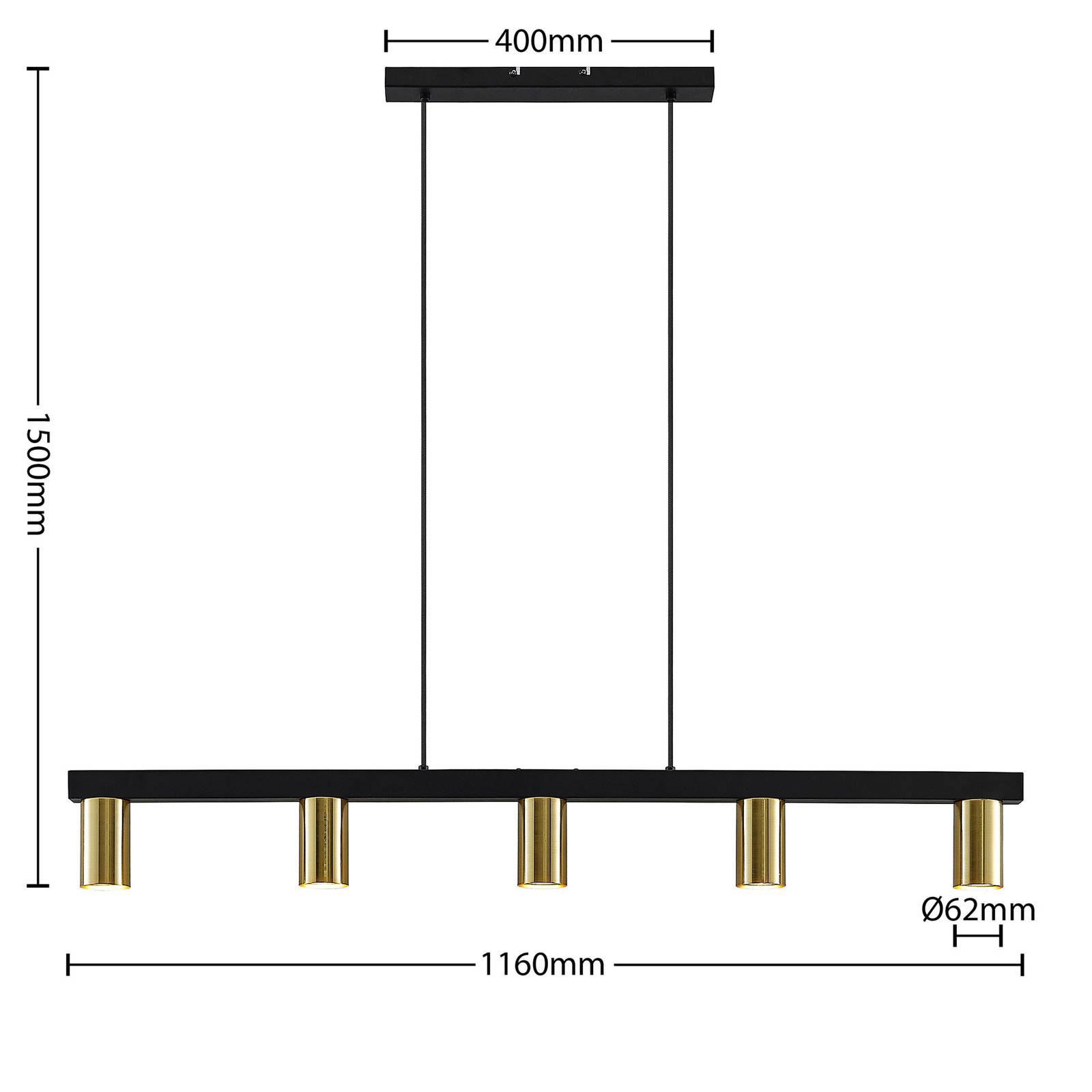 Lampa wisząca Lindby Baliko, 116 cm, 5-punktowa, mosiądz, czarny