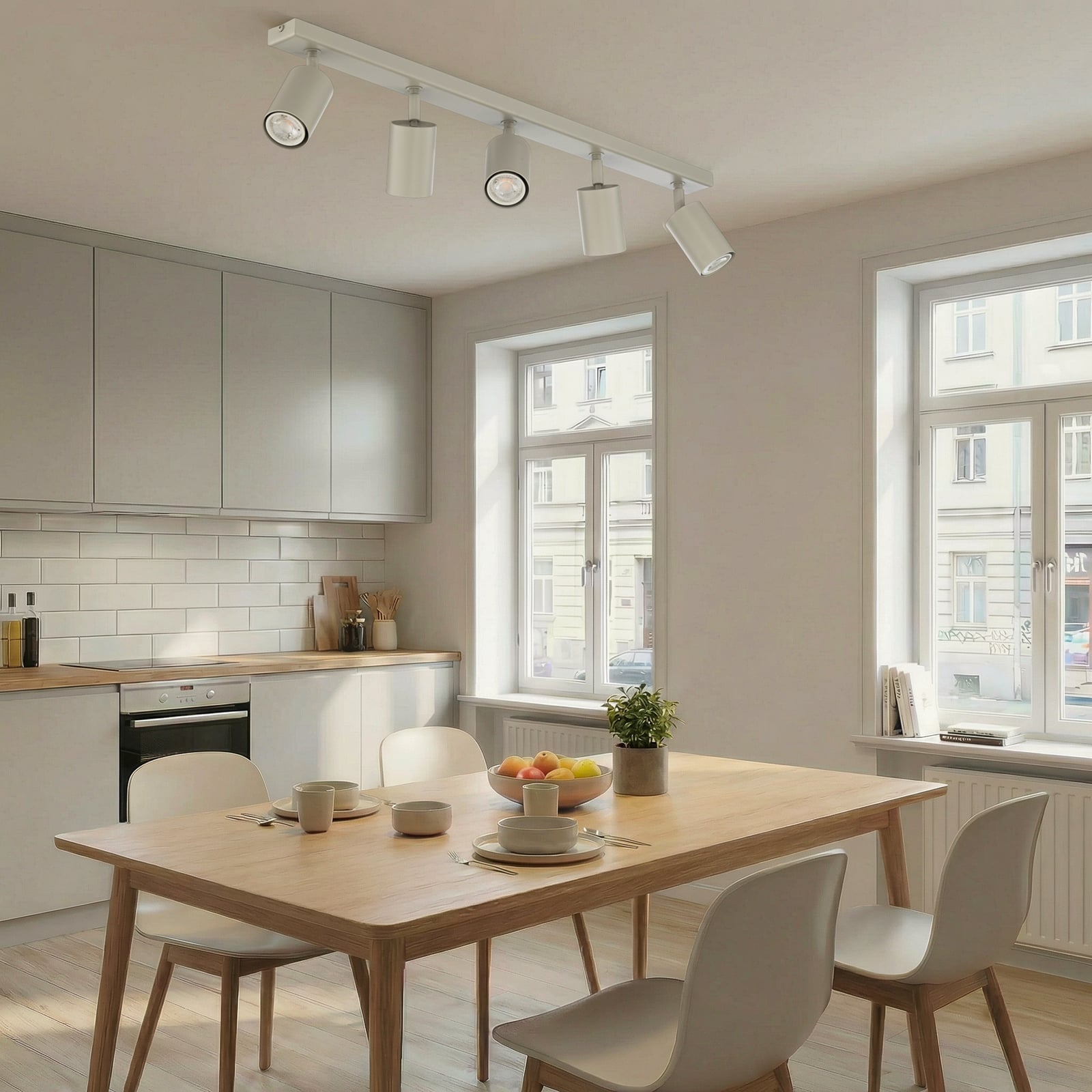 Тавански прожектор Zoom, 5-пламъчен, сиво-бежов, стомана, GU10