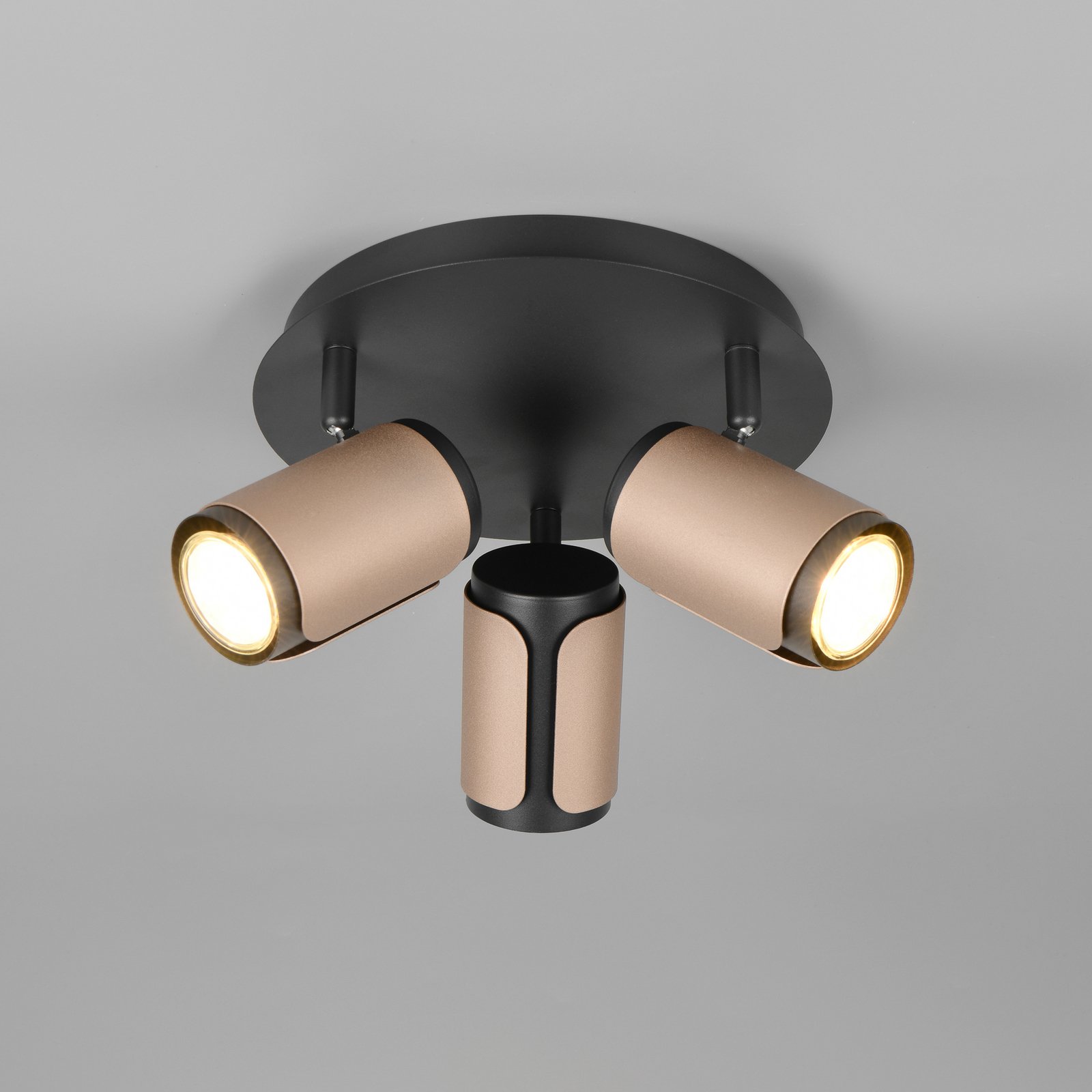Ceiling spotlight Gillan, coffee, 3-bulb, round, metal, GU10
