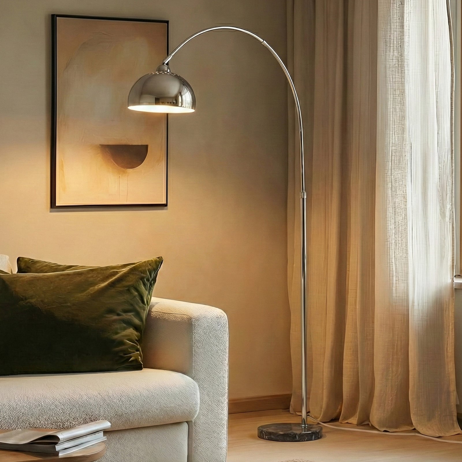 Lindby Lampadar Tonka crom metal/marmură 185 cm E27 - Camera de zi / sufragerie - Modern - crom gri