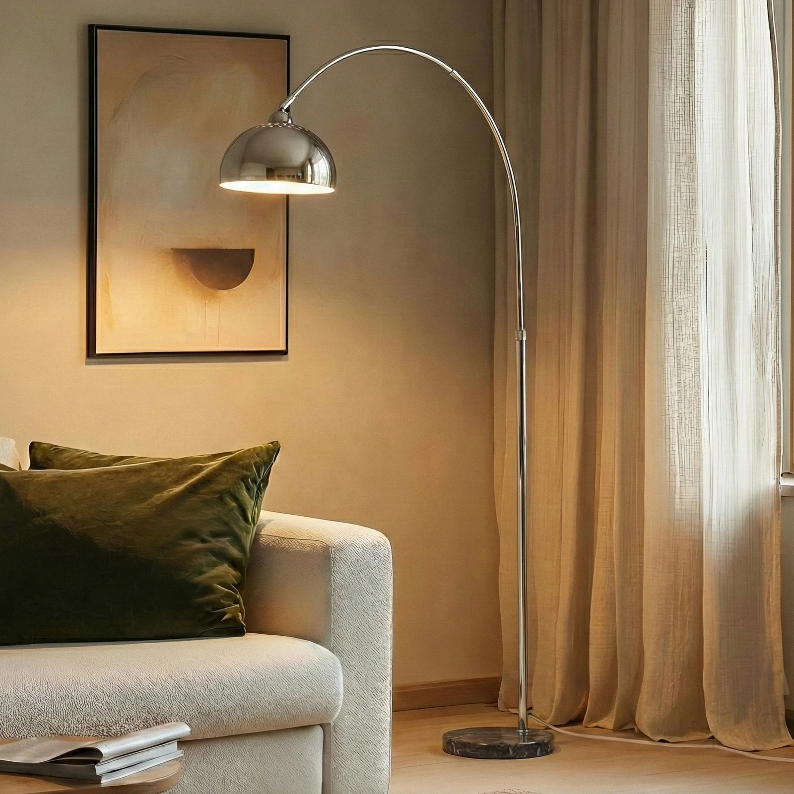 Lindby Tonka floor lamp, chrome, metal/marble, 185 cm, E27