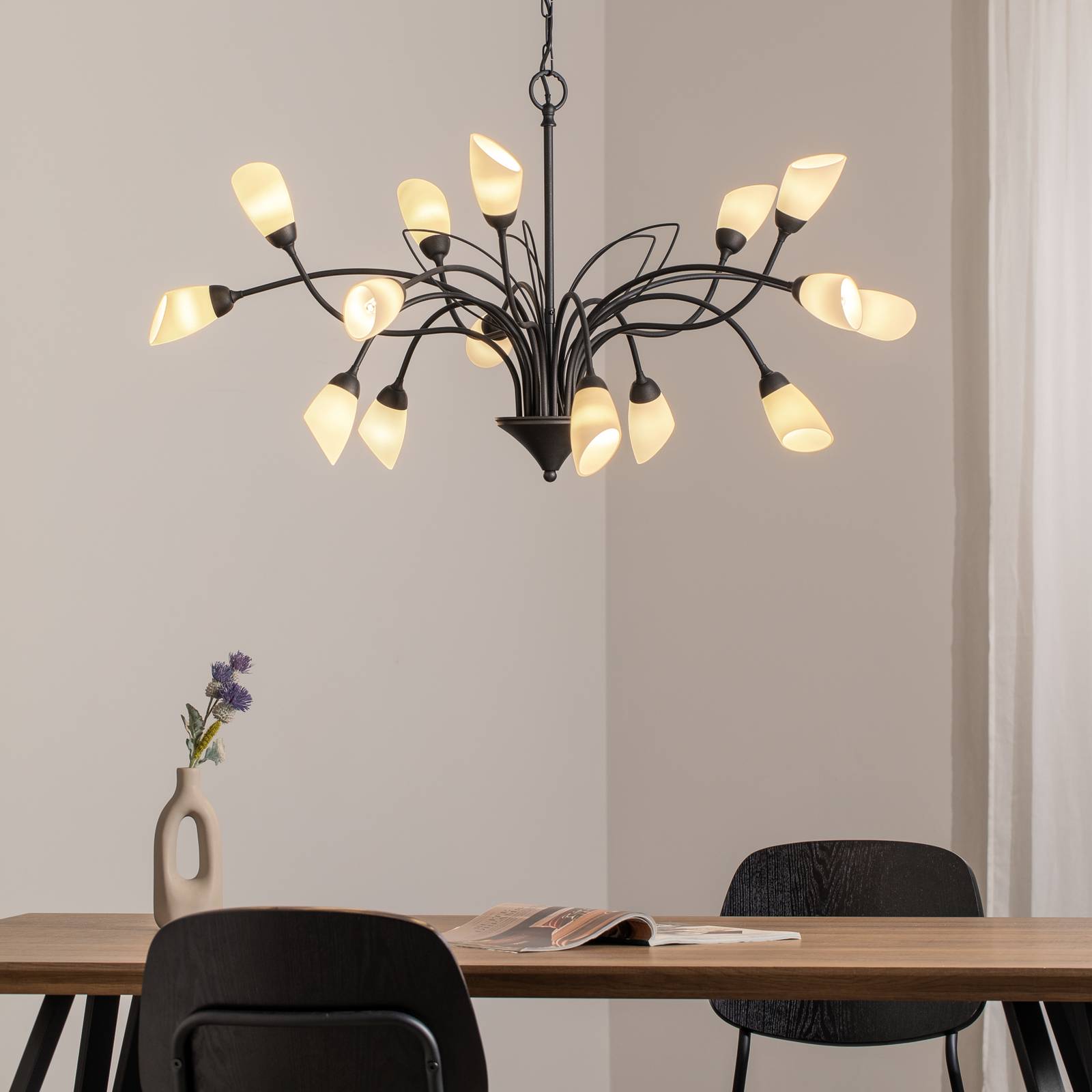Pendelleuchte Gloriosa, Glas, schwarz, 15-flammig günstig online kaufen