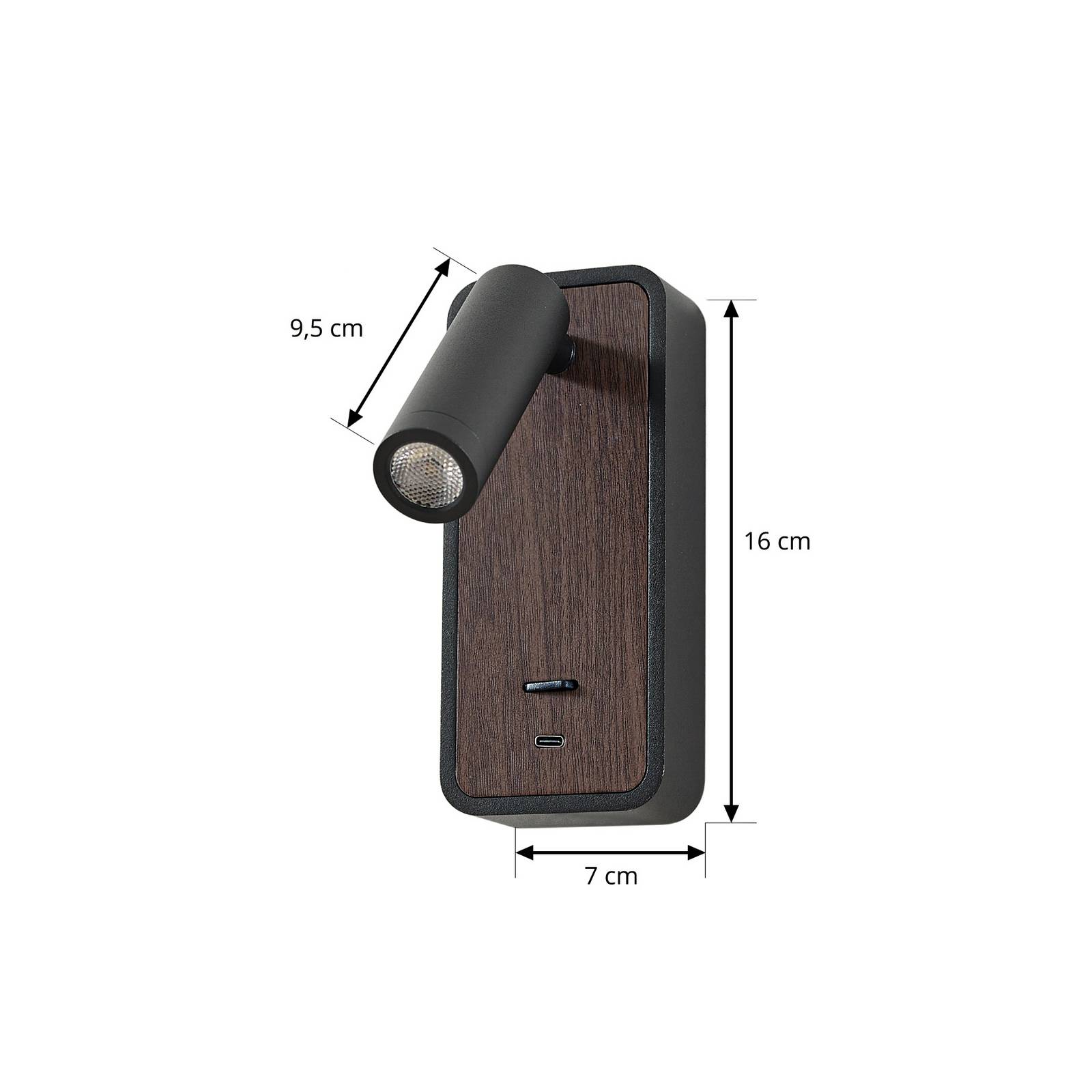 Lindby Kinkiet LED Tallis, czarny, USB-C, ruchomy