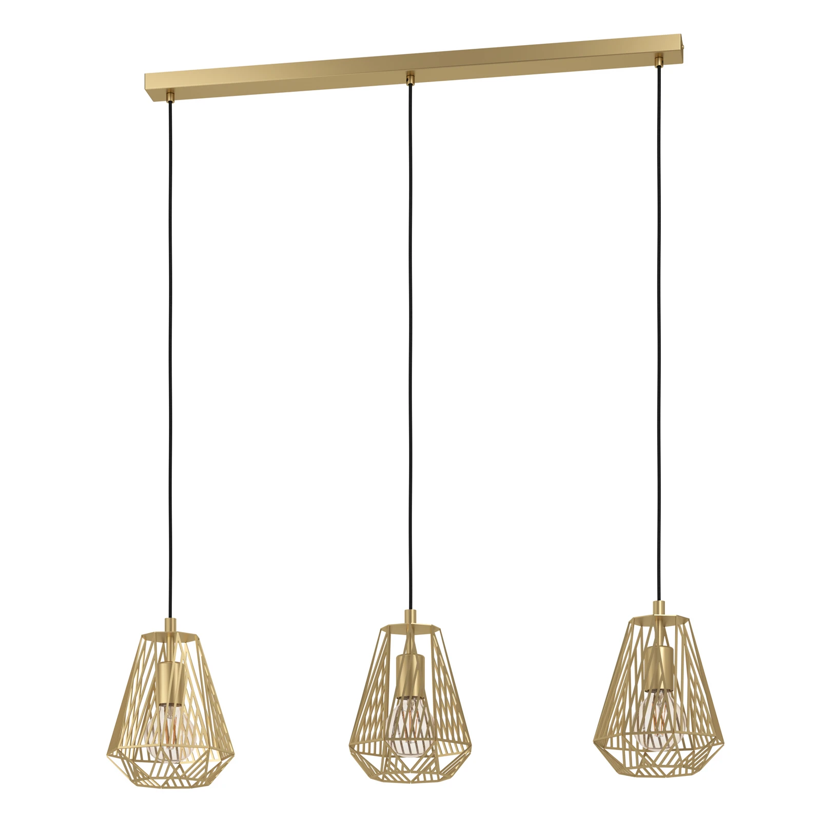 Hängelampe Stype, goldfarben, Länge 96 cm, Stahl, 3-flg.