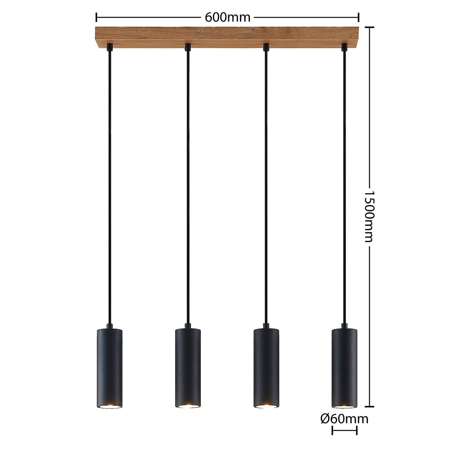 Lampa wisząca Lindby Maniva. 60 cm, 4-punktowa, czarna, GU10