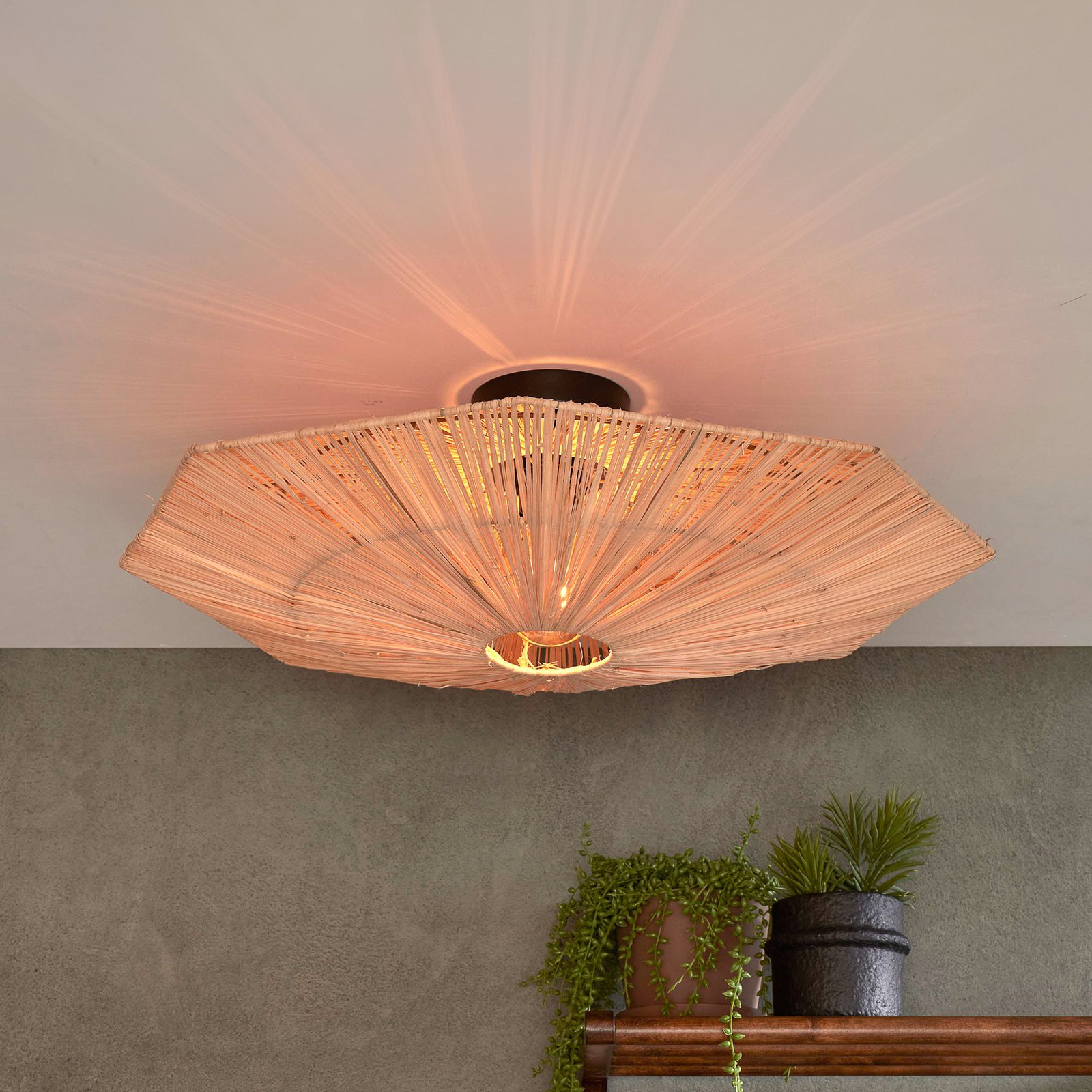 GOOD & MOJO Panama ceiling light, natural, Ø 65 cm, raffia