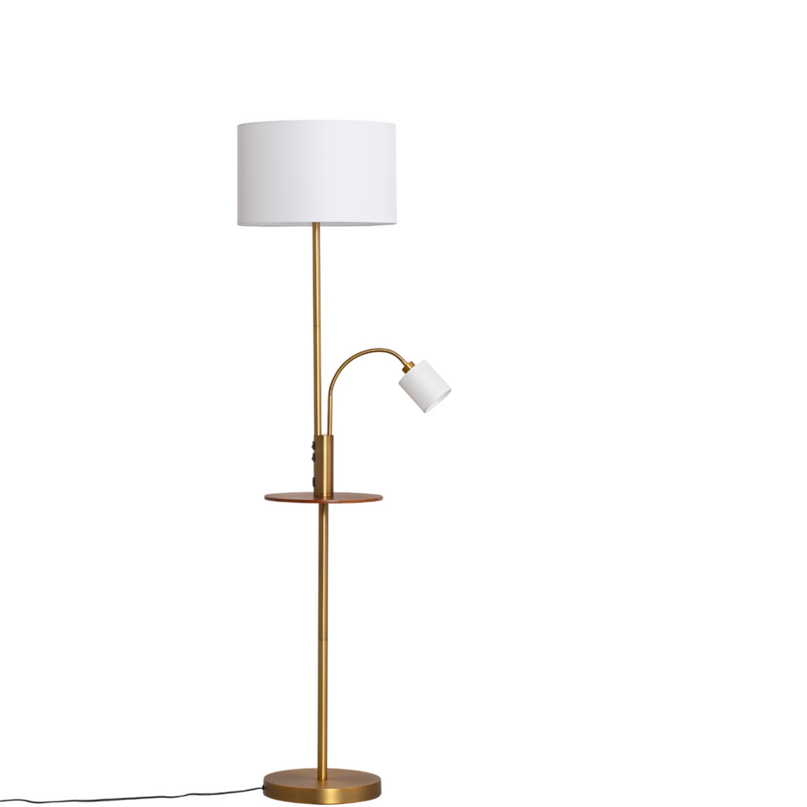 Lámpara de pie Lindby Aovan, color bronce, estante, conexión USB