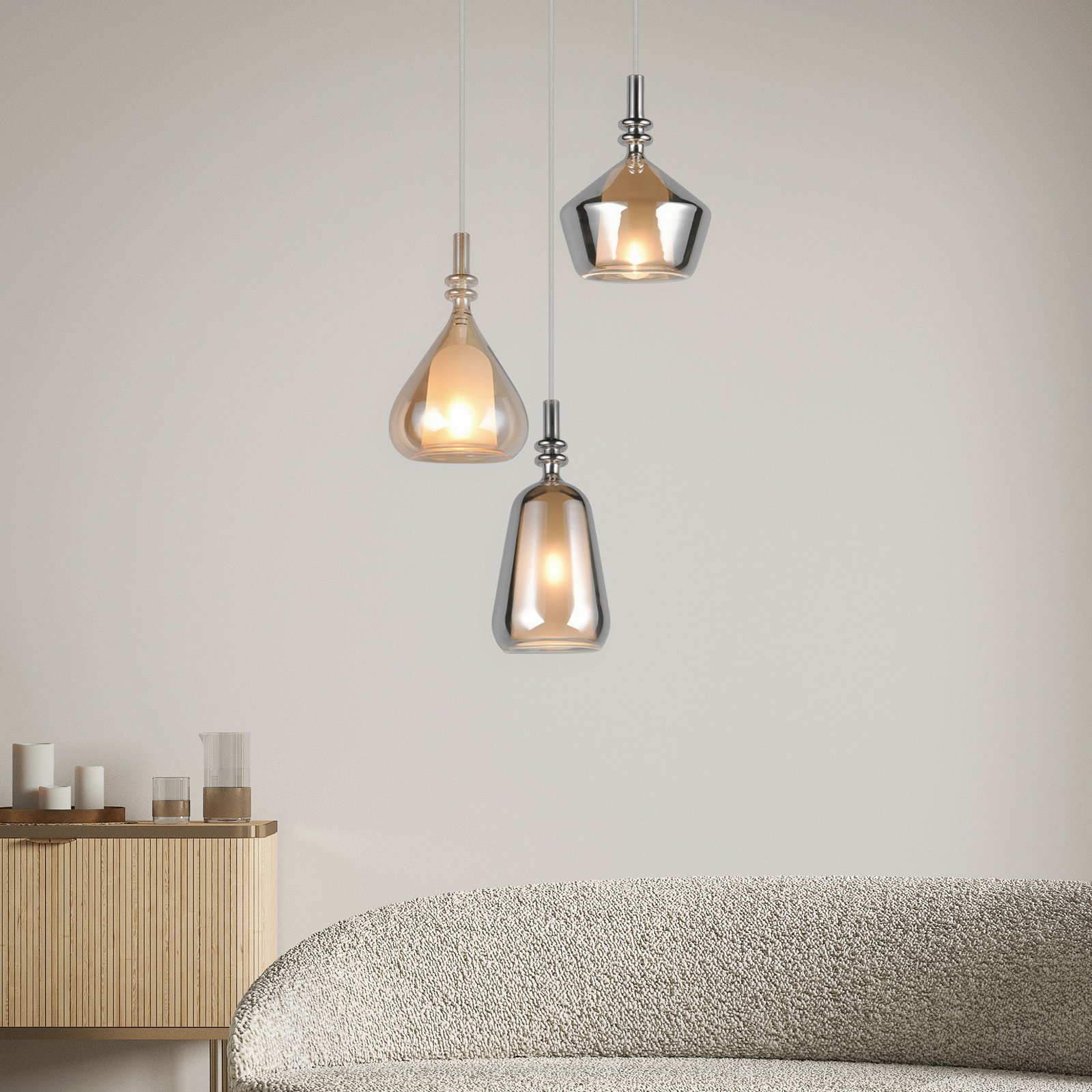 Pakabinama lempa „Aldea“, Ø 28 cm, balta/gintaro spalvos/chromo, stiklas, 3 Pakabinama lempa „Aldea“, Ø 28 cm, balta/gintaro spalvos/chromo, stiklas, 3