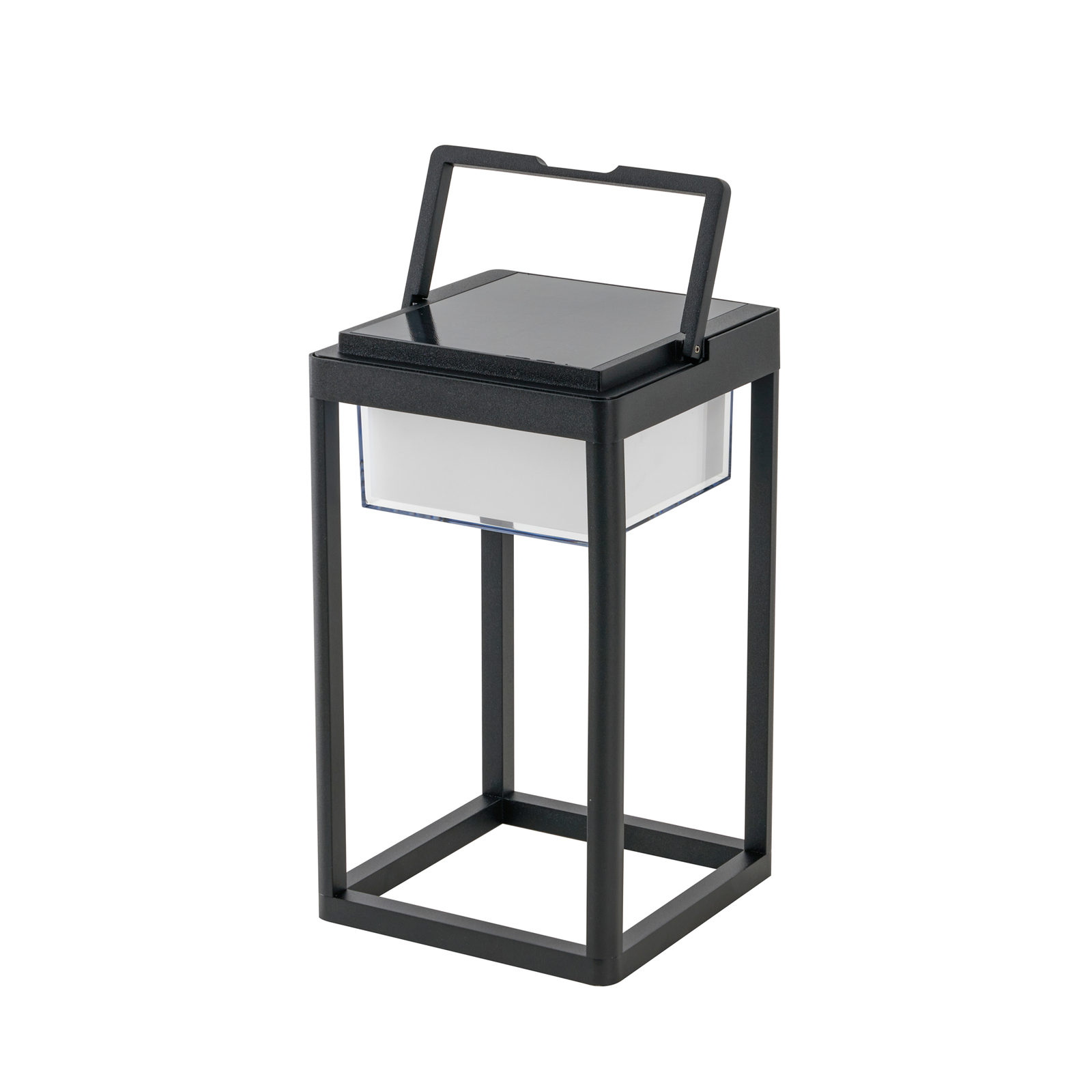 Lucande LED solcellsbordslampa Tilena, kantig, svart, dimbar