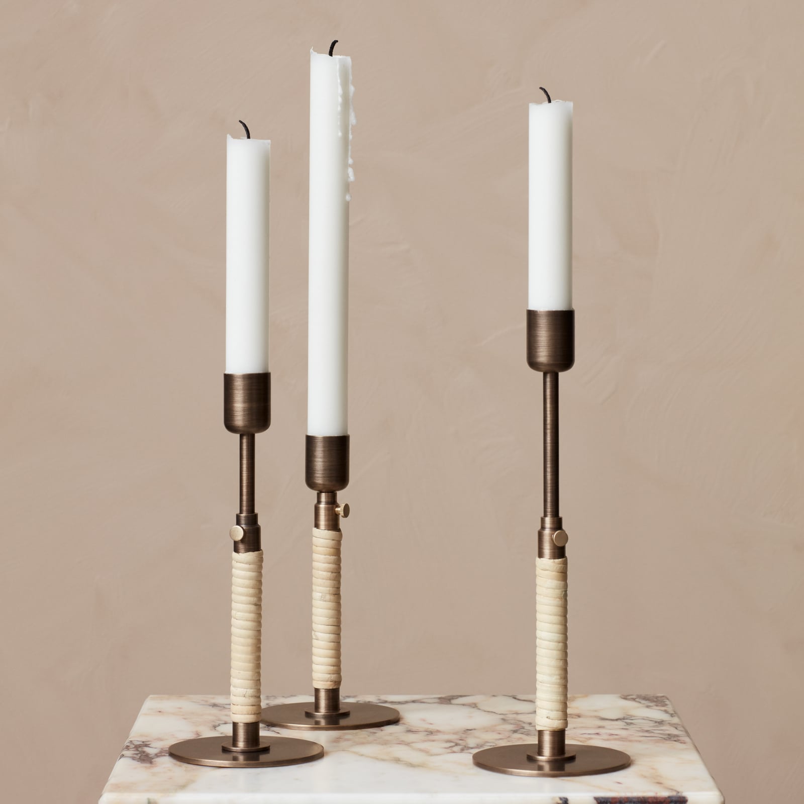 Duca candle holder, bronze, height 24 cm, rattan - Audo