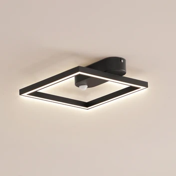 Lindby LED plafondlamp Yulla, 34 cm, zwart, sensor