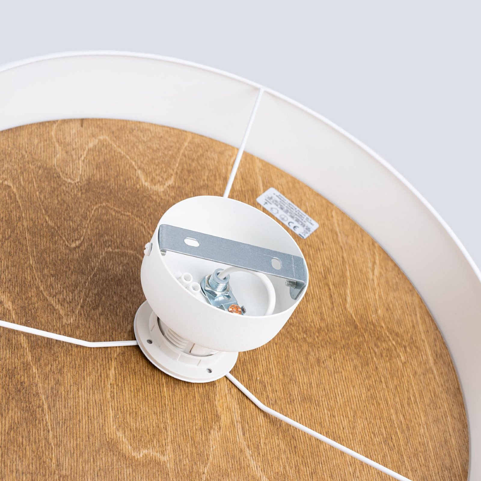 Telesto taklampe, hvit, Ø 35 cm, stoff, tre, stål