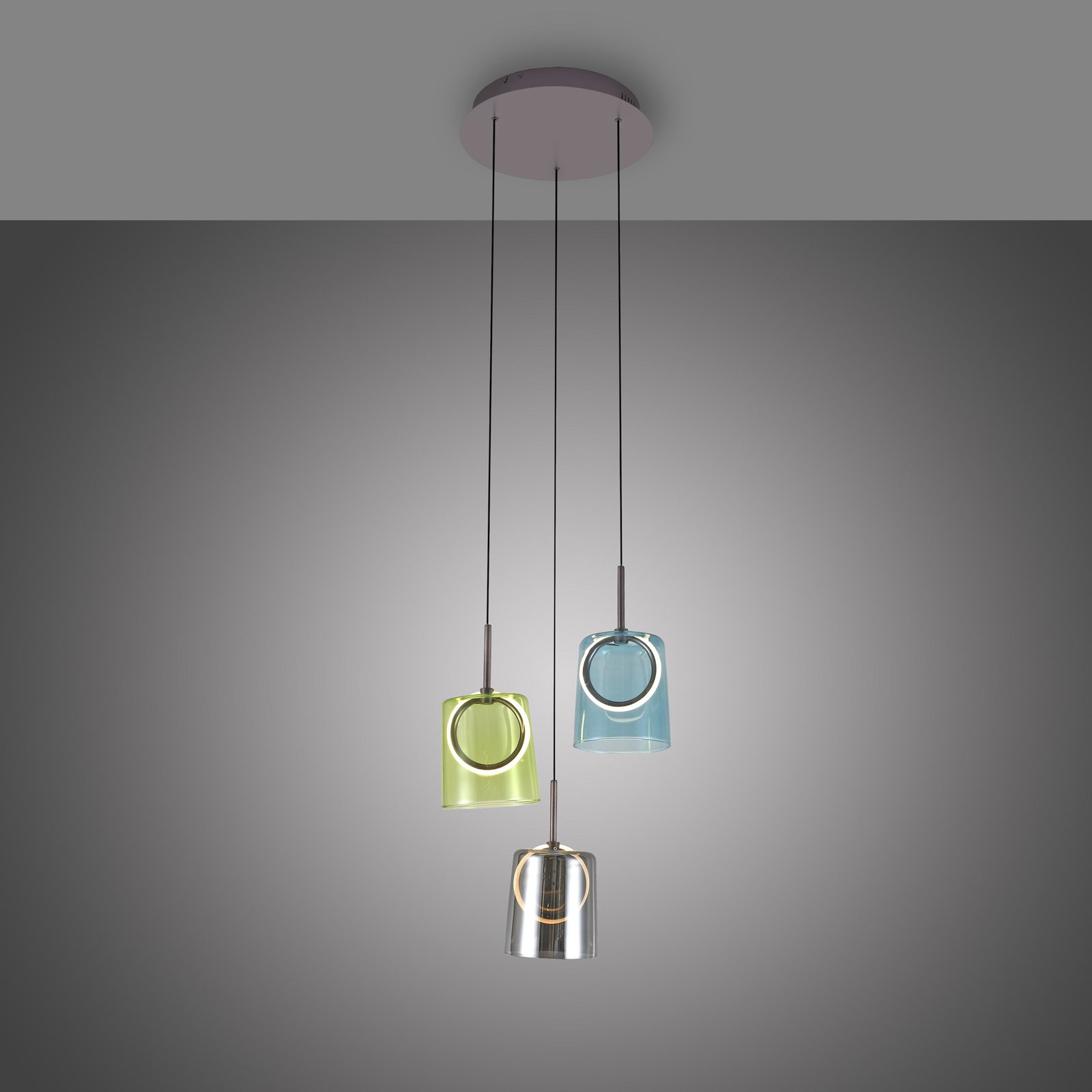 Paul Neuhaus Candeeiro suspenso LED Zula, Ø 40 cm, colorido, 3 lâmpadas.