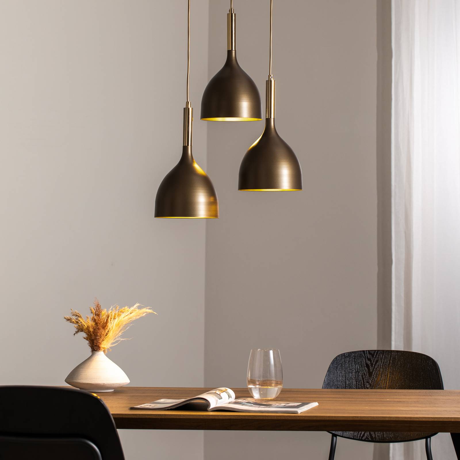 Hängelampe Noak 3-flammig, rund, titan-gold/gold, Stahl günstig online kaufen