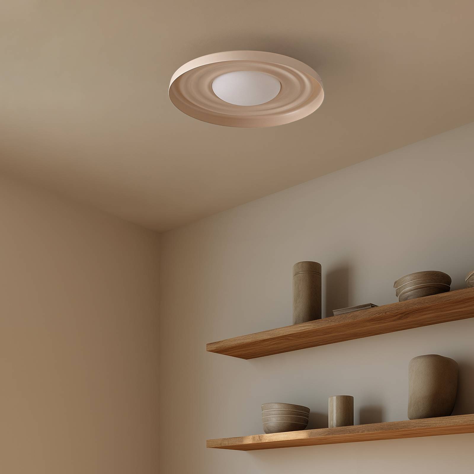 Lampa sufitowa LED Lindby Waves, beżowa, Ø 43 cm, metal
