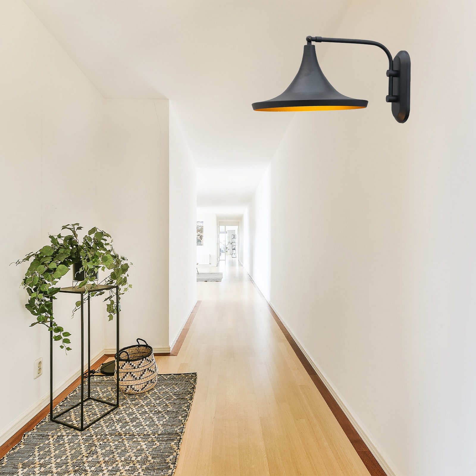 Genish wall light, black, width 30 cm, metal, E27