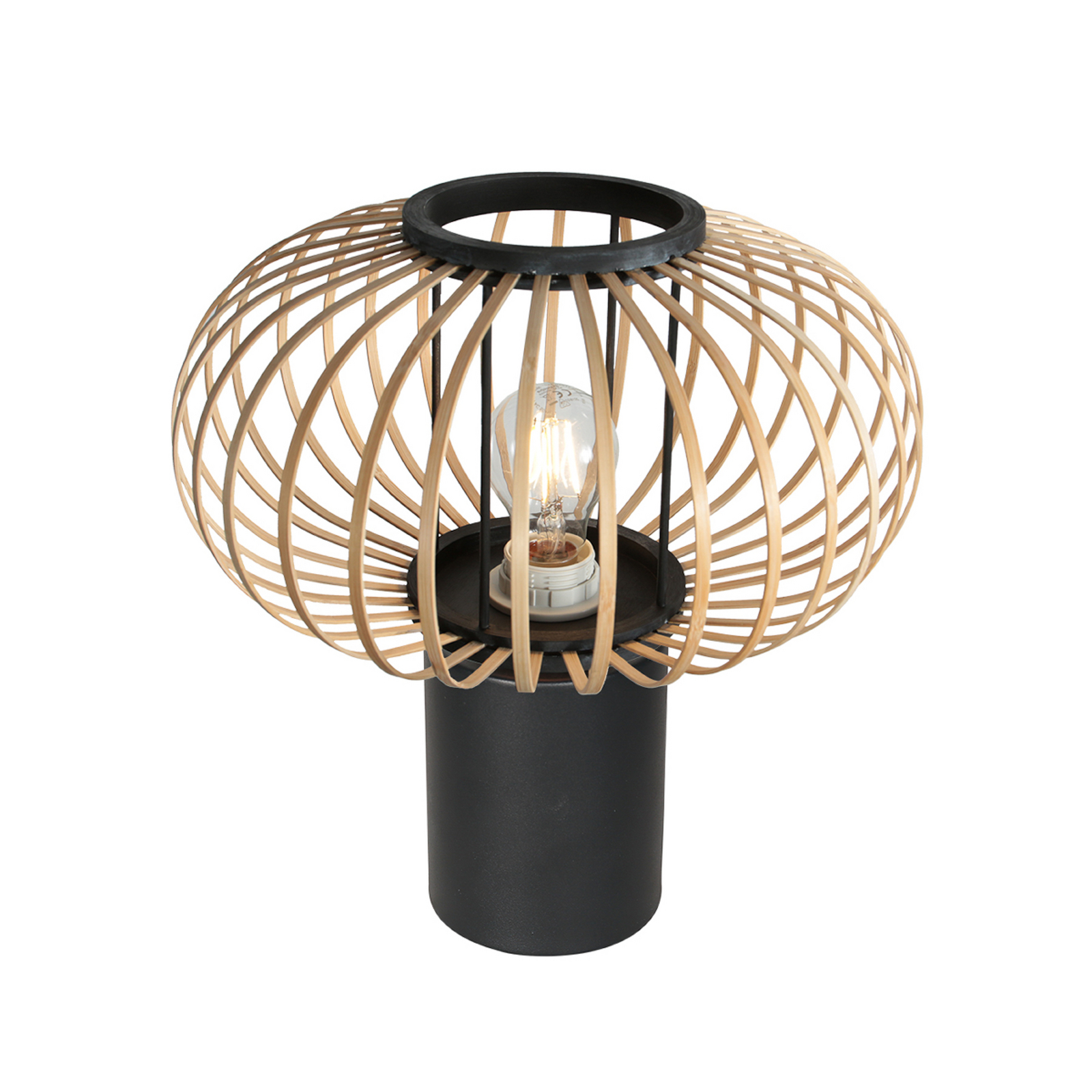 Galda lampa „Bloeba“, melna, ar bambusa kātiem, Ø 31 cm