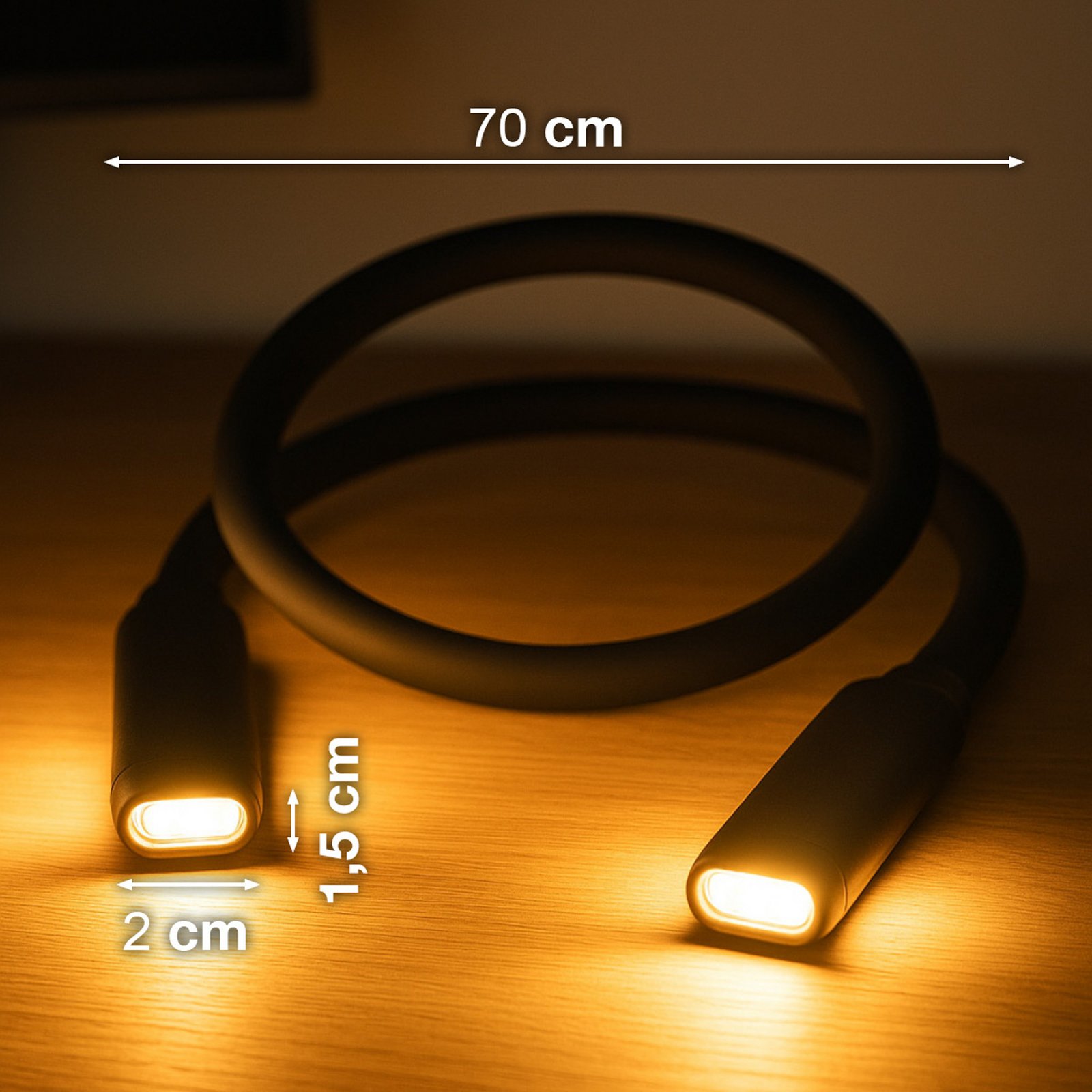 Lampe de lecture LED rechargeable Lasse, noire, longueur 70 cm, plastique