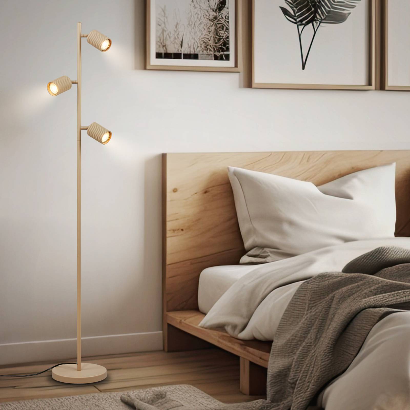 Lampa stojąca Ida, beżowa, 3-punktowa, wysokość 141 cm, GU10