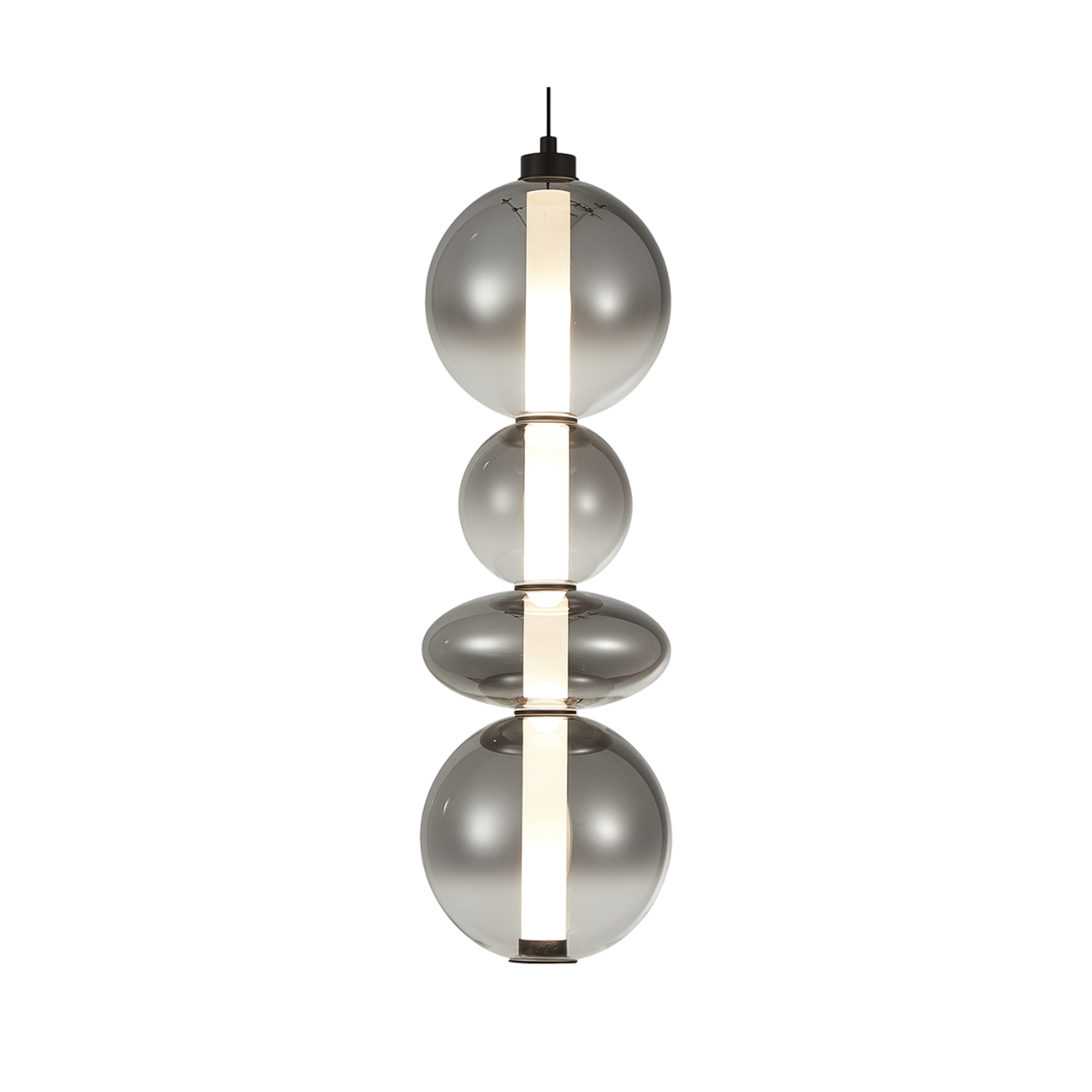 LED-es függőlámpa Daphne, szürke-áteresztő üveg, magasság 62 cm