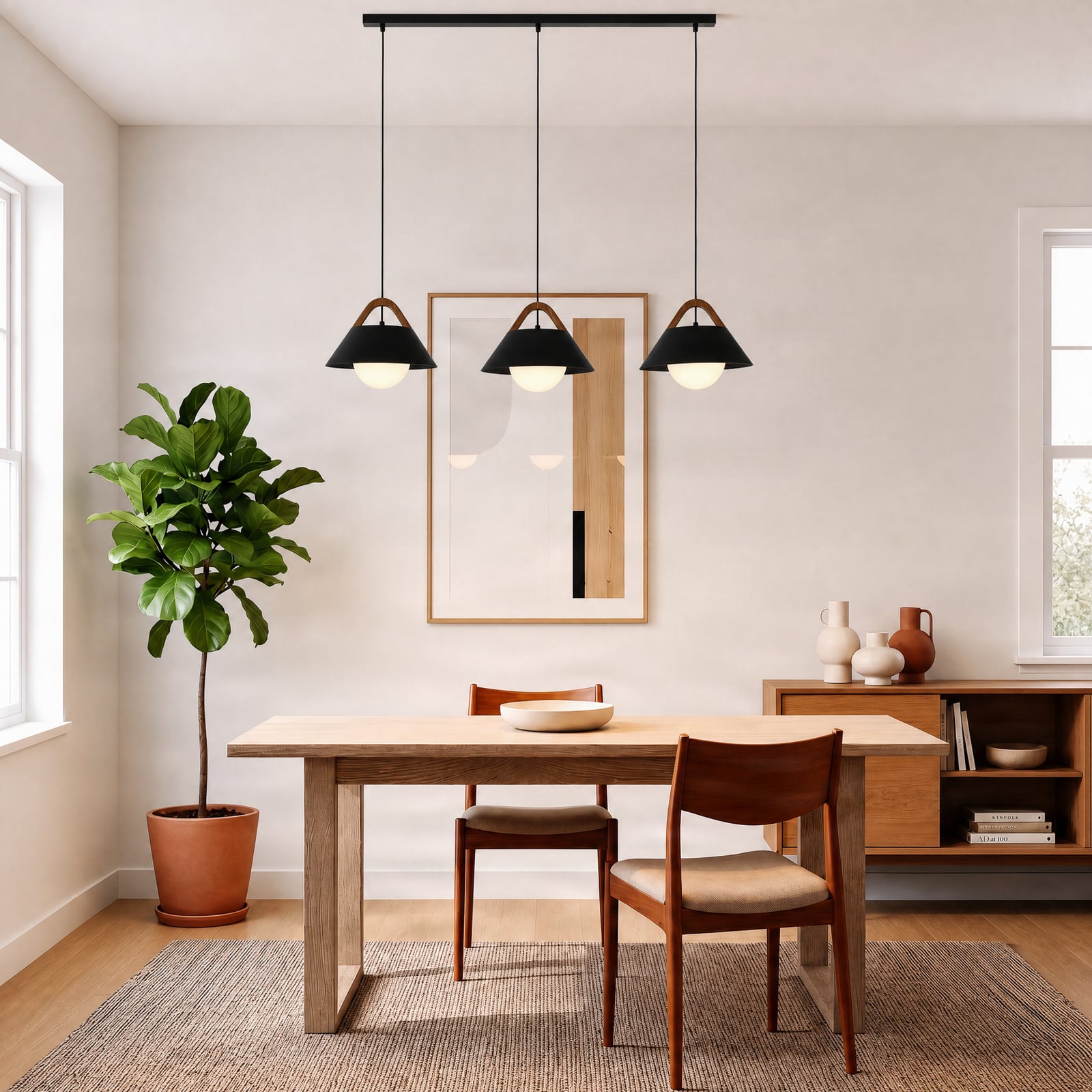 Hanglamp Funda, zwart, lengte 110 cm, 3-lamps, metaal/glas Hanglamp Funda, zwart, lengte 110 cm, 3-lamps, metaal/glas