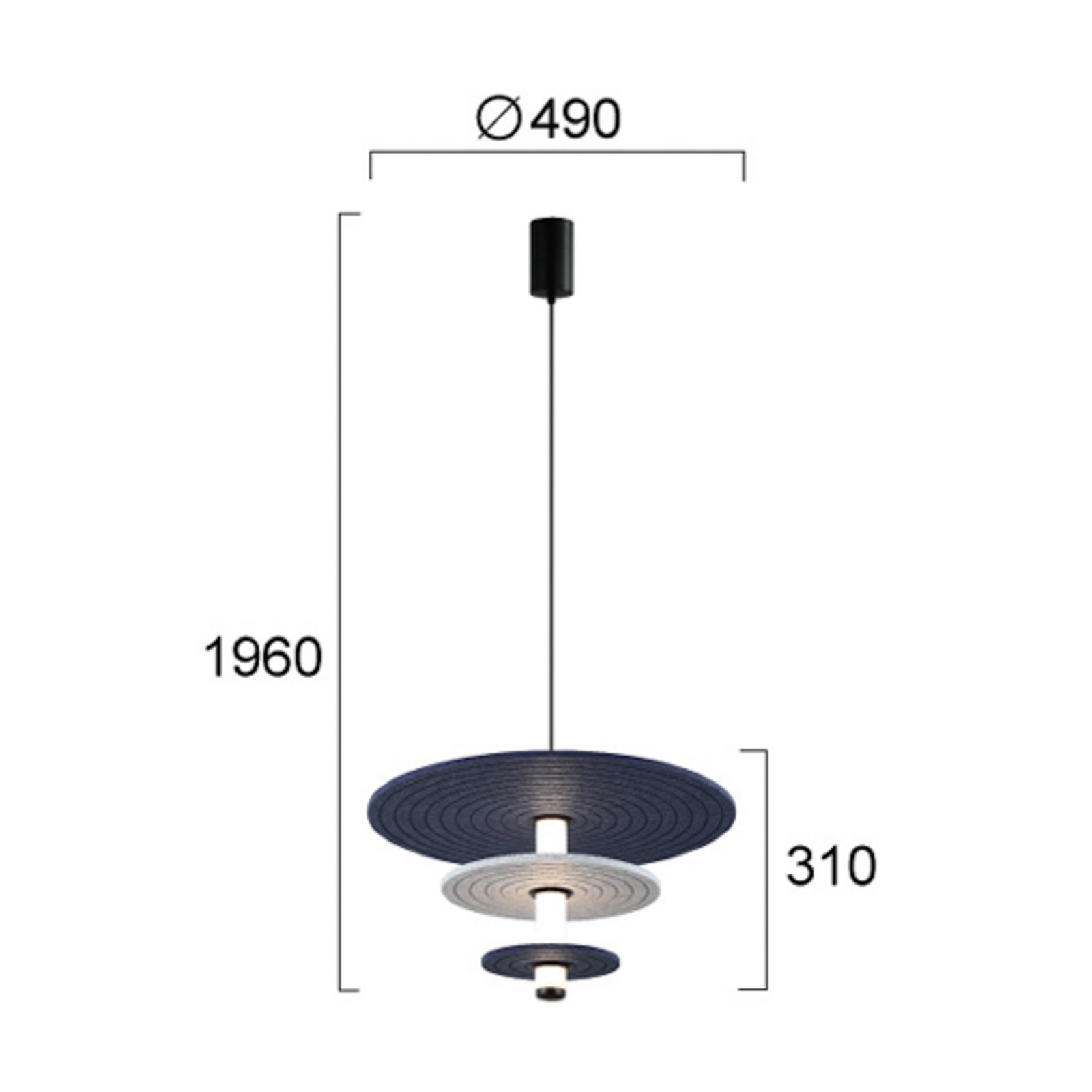 Závěsné světlo LED Azul, výška 31 cm, modrá/šedá/černá, plsť