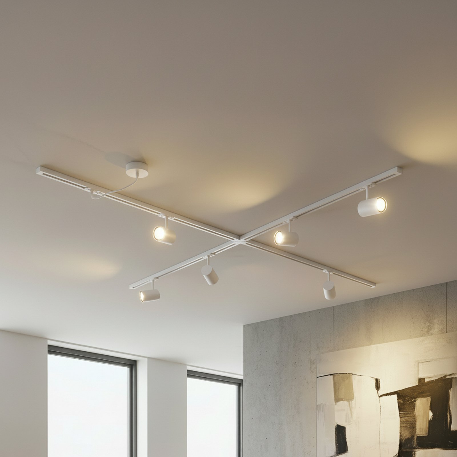 Sistem de șine Lindby Linaro, GU10, 6 becuri, alb, formă X