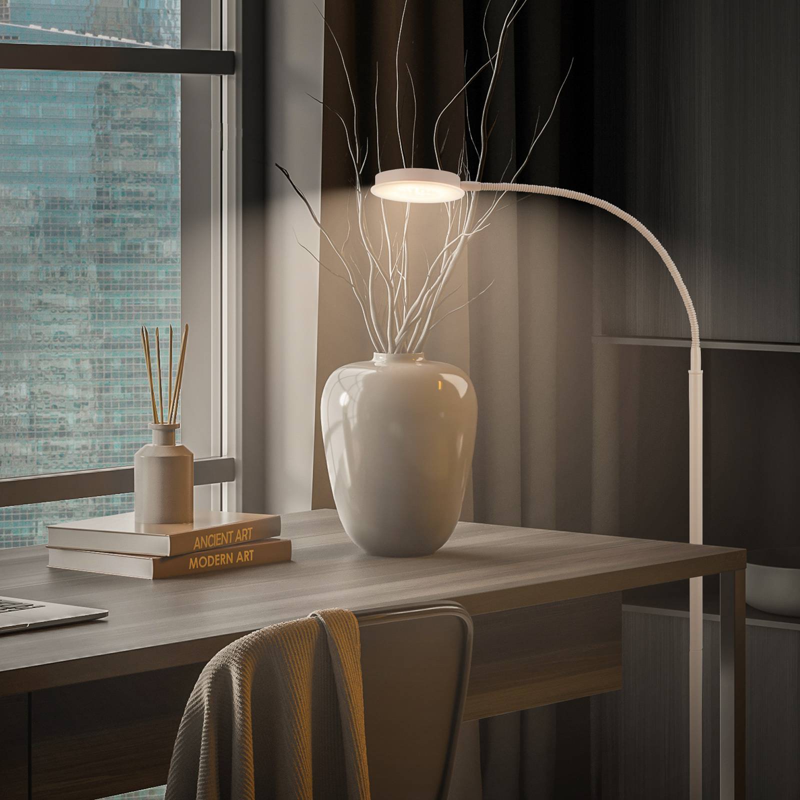 Briloner Lampadaire LED Megg, beige, métal, 3 000 K, variateur tactile