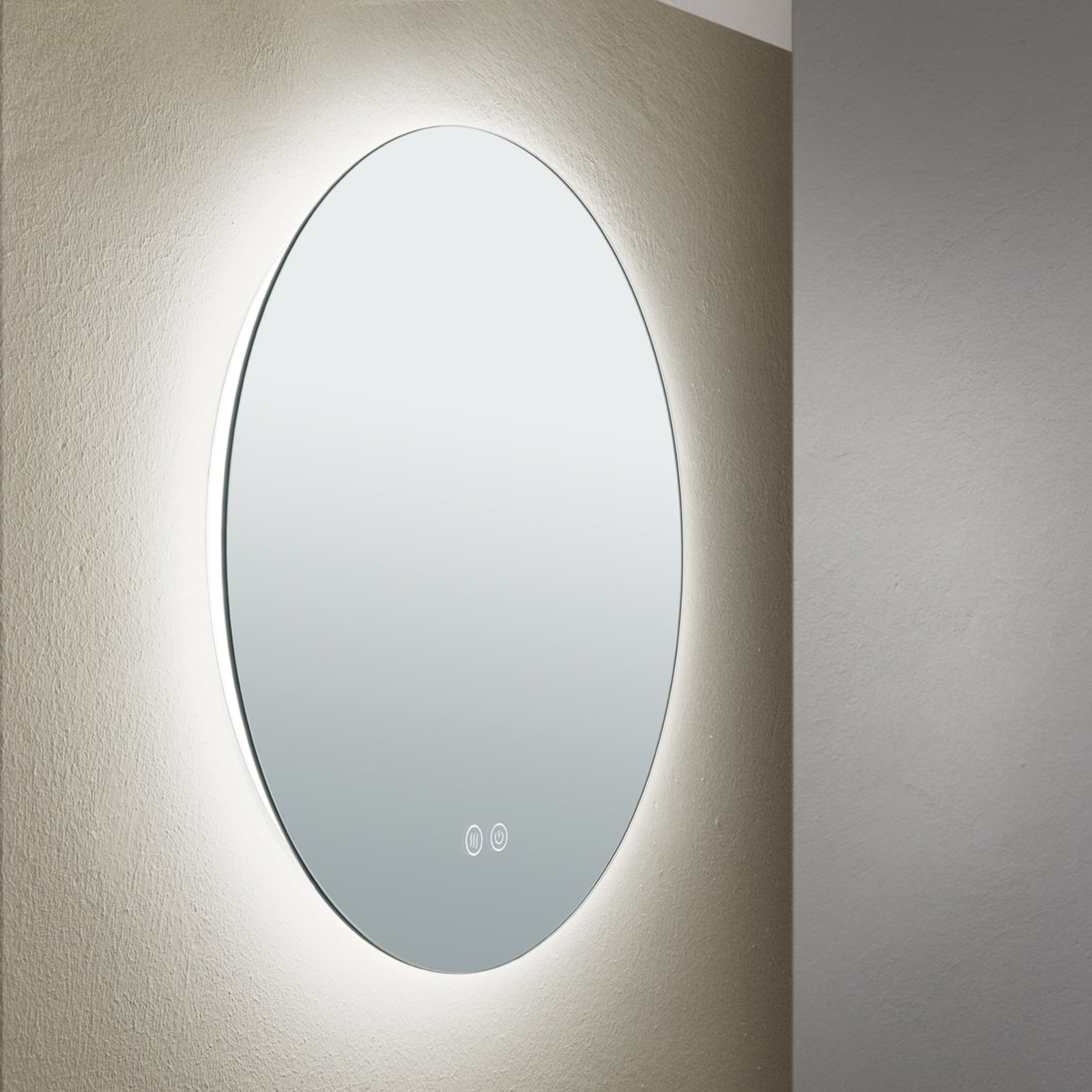 Miroir LED Focus, Ø 45 cm, CCT, antibuée, variateur tactile