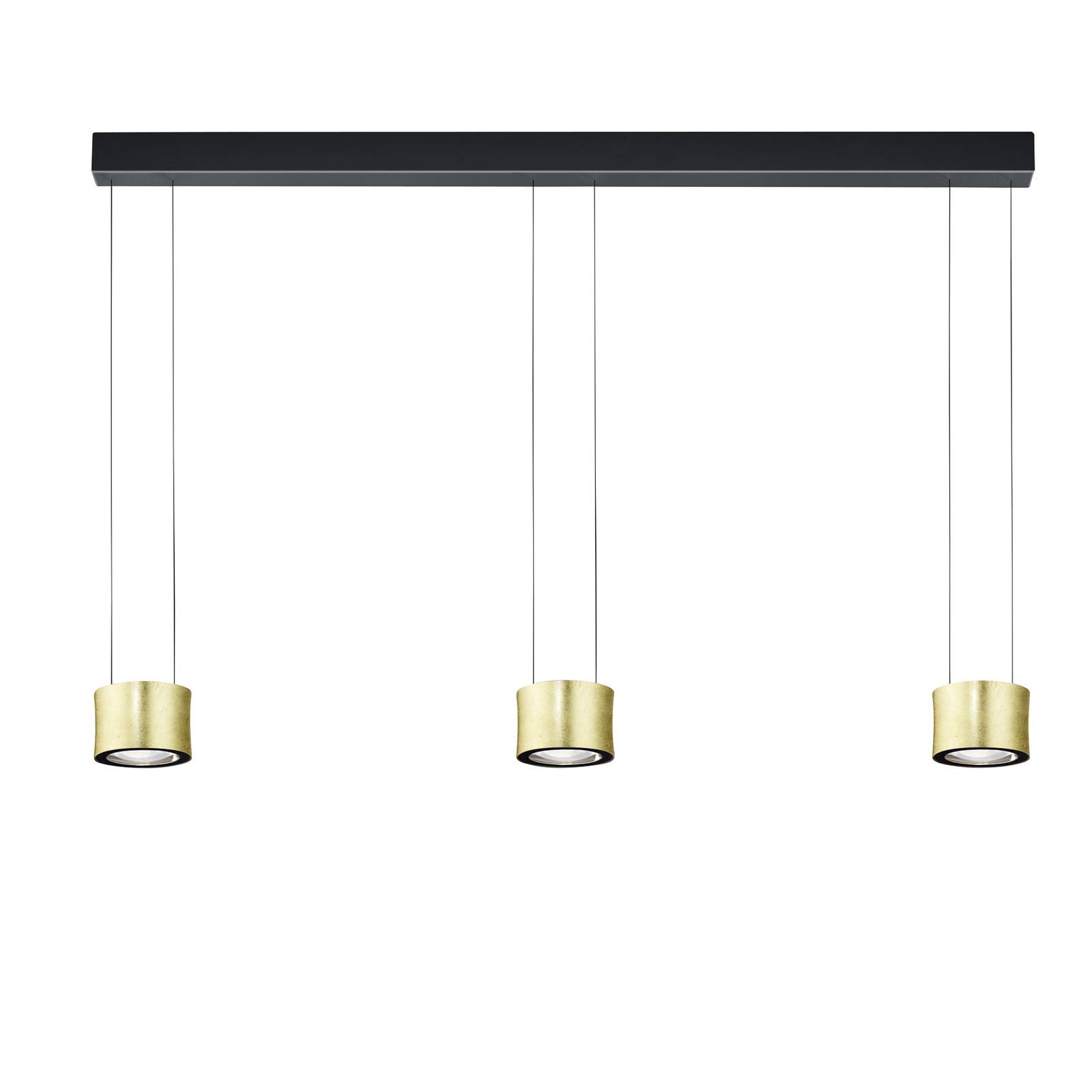 BANKAMP Luce elevata Impulse 3-bulb gold/black, for Living / Dining Room, brass, 12 W, L: 120 cm, W: 12 cm