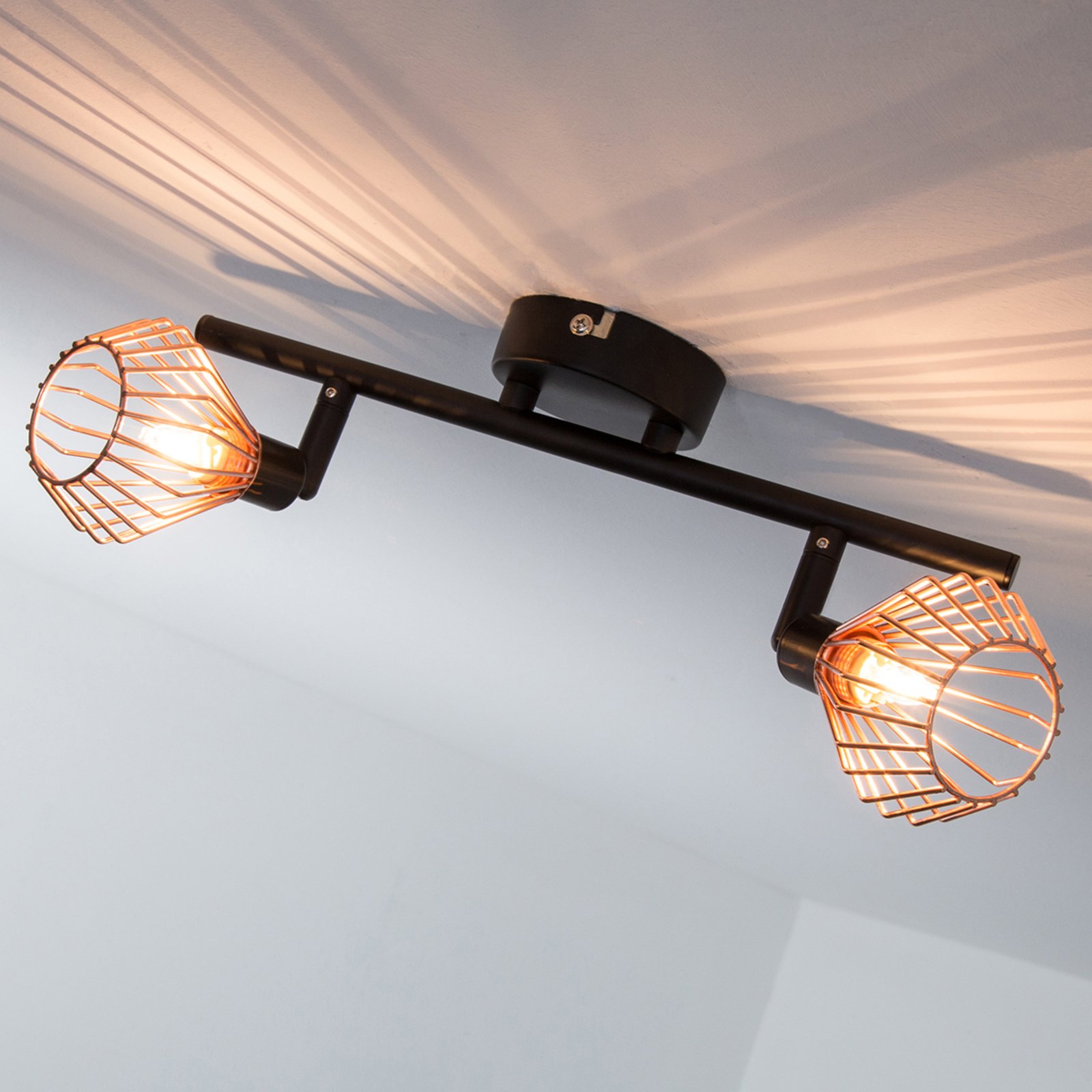 Copper-black ceiling light Dalma - 2-bulb