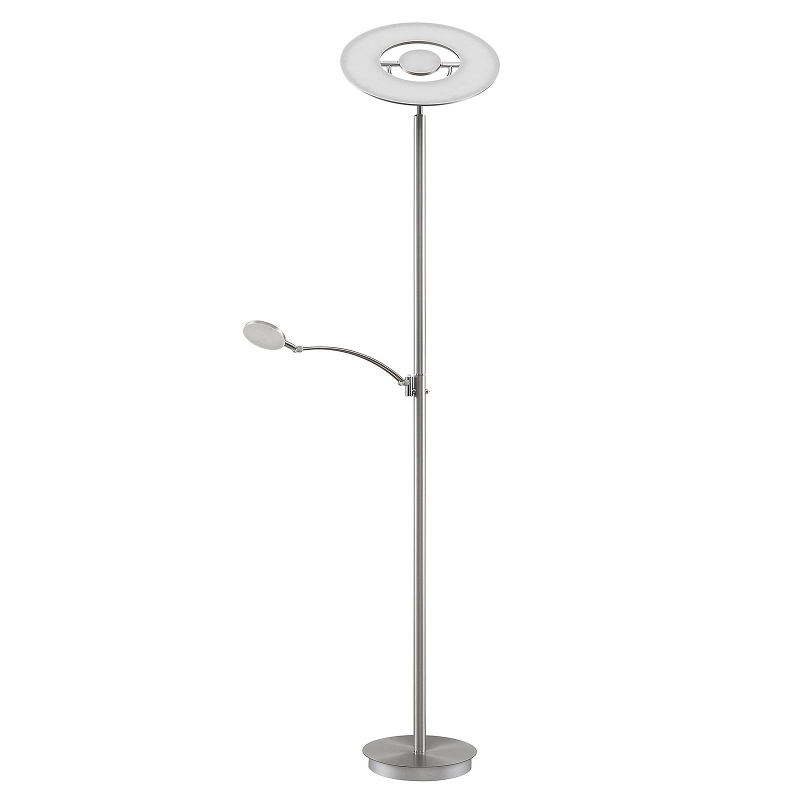 Lucande Journi LED floor lamp, nickel, for Living / Dining Room, stainless steel, iron, 39 W, H: 186 cm
