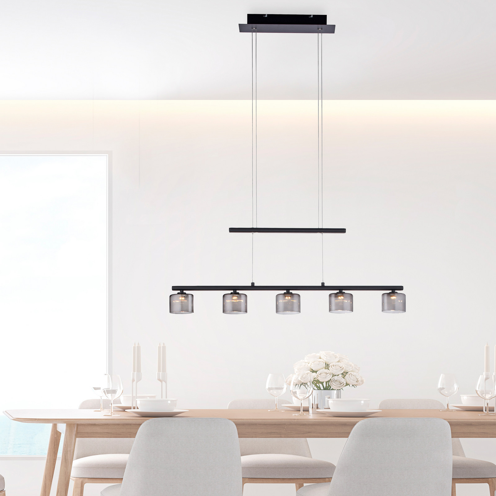 Paul Neuhaus Hydra lampă suspendată LED negru sticlă 80 cm - Camera de zi / sufragerie - modern - negru de culoarea fumului