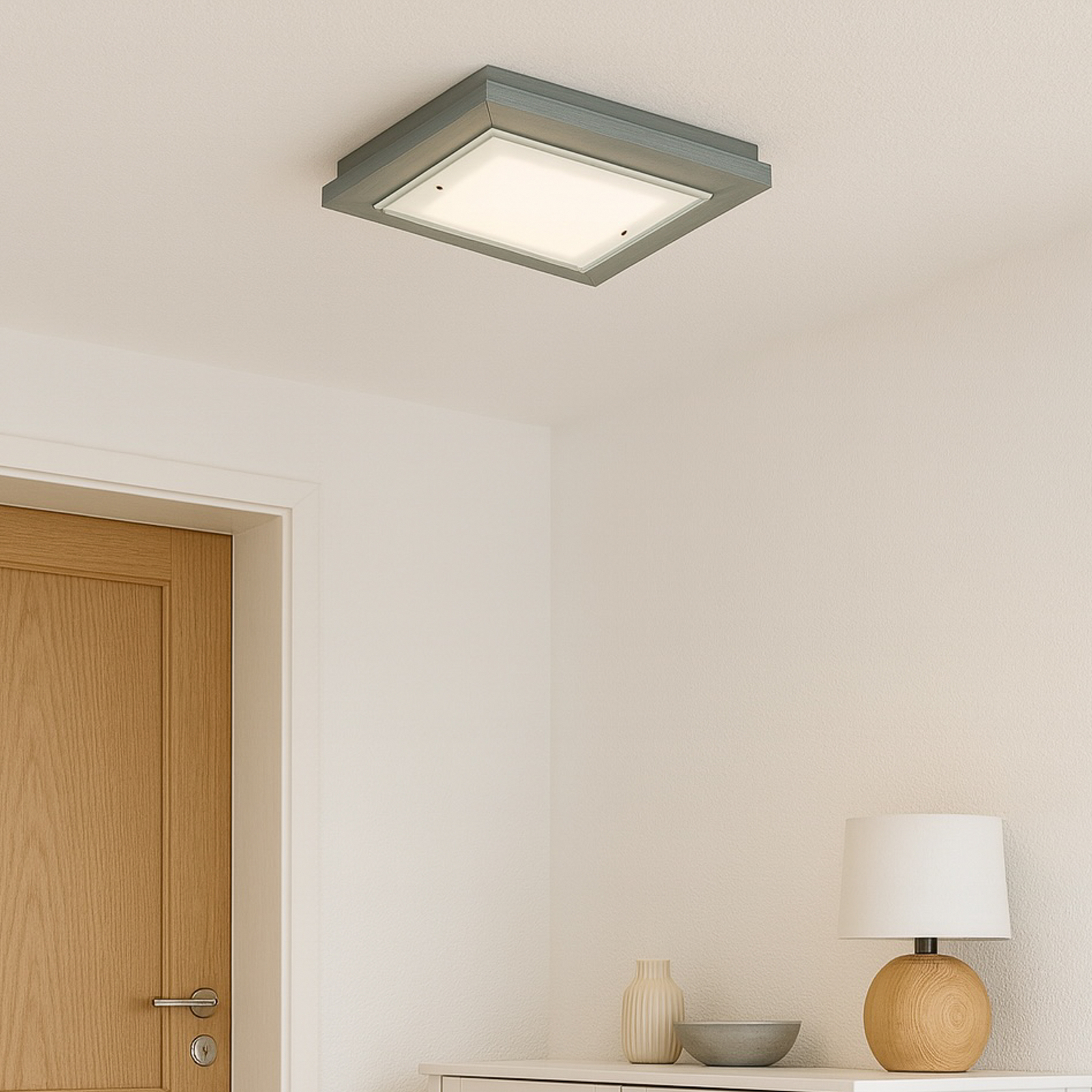 Tally ceiling light, width 42 cm, sage green, wood, E27