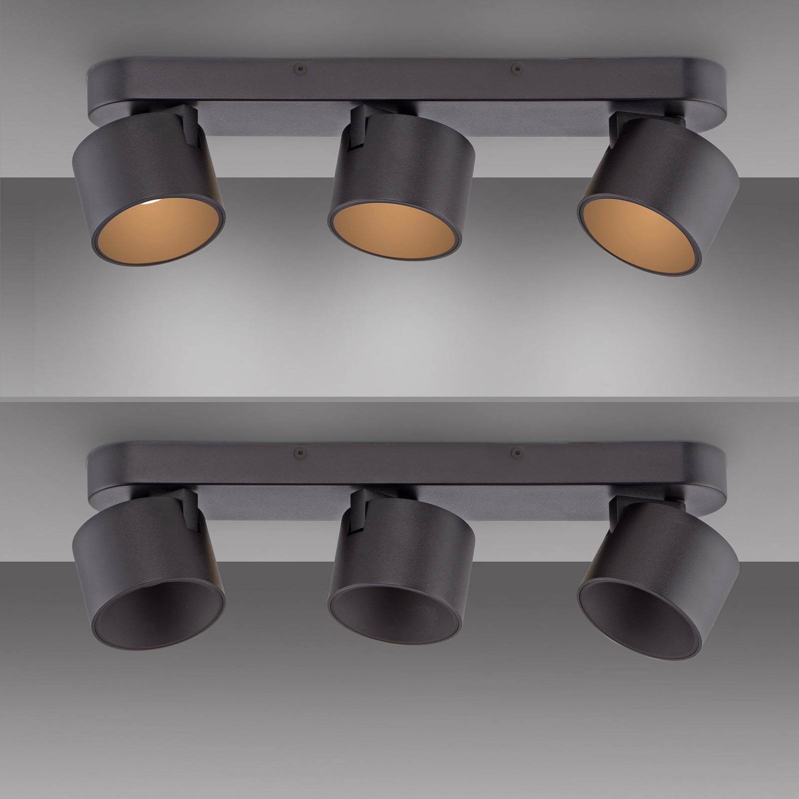 Cup LED-Deckenspot, schwarz, 56 cm, Metall 3-flg. - PURE