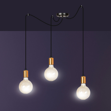 Hanglamp Spark 3 3-lamps, zwart-koper