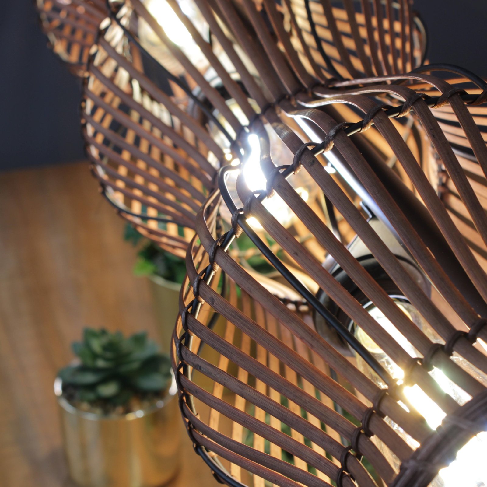 Bamboe hanglamp, bruin, 3-lamps