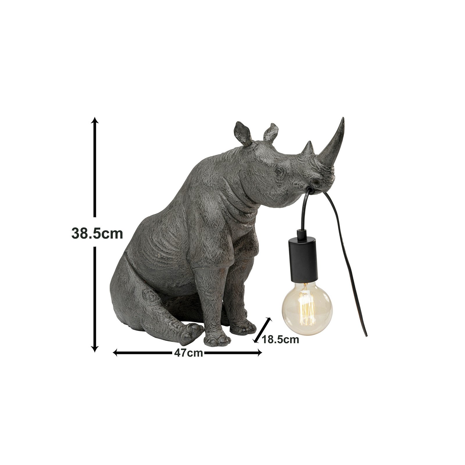 Kare namizna svetilka Sitting Rhino, siva, višina 39 cm, E27