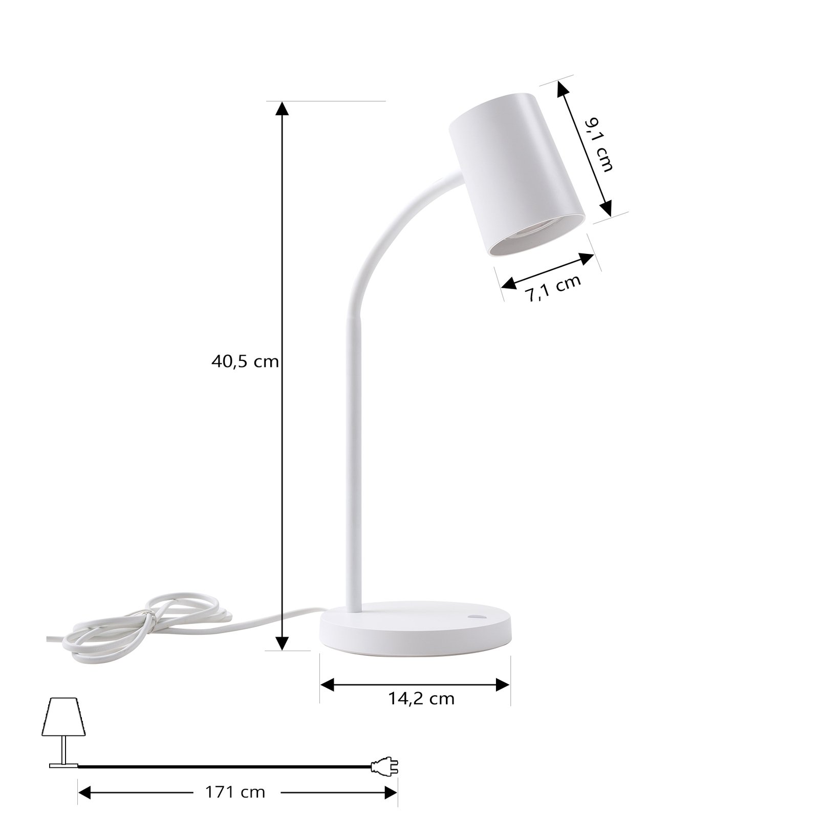 Lindby Radka tafellamp, wit, kunststof, GU10, flexibele arm