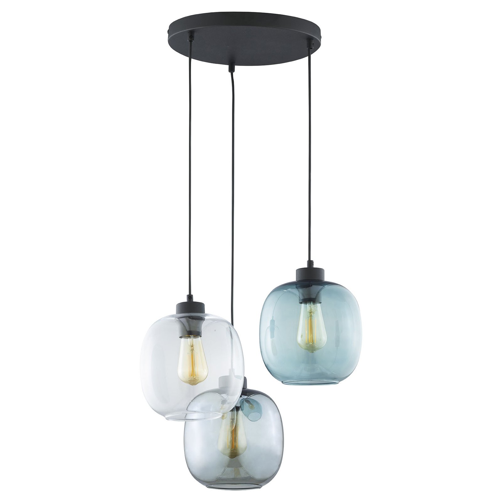 Elio hængelampe, 3 lyskilder, blå, klar, grå