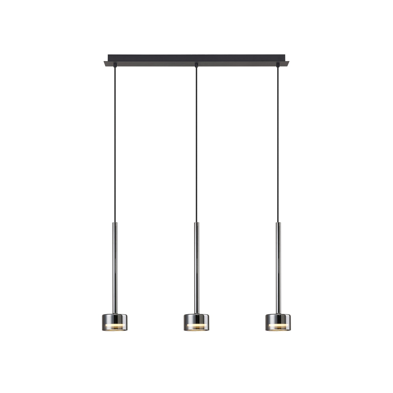 Hanglamp Tonic, zwart/chroom, balk, 3-lamps, metaal, glas