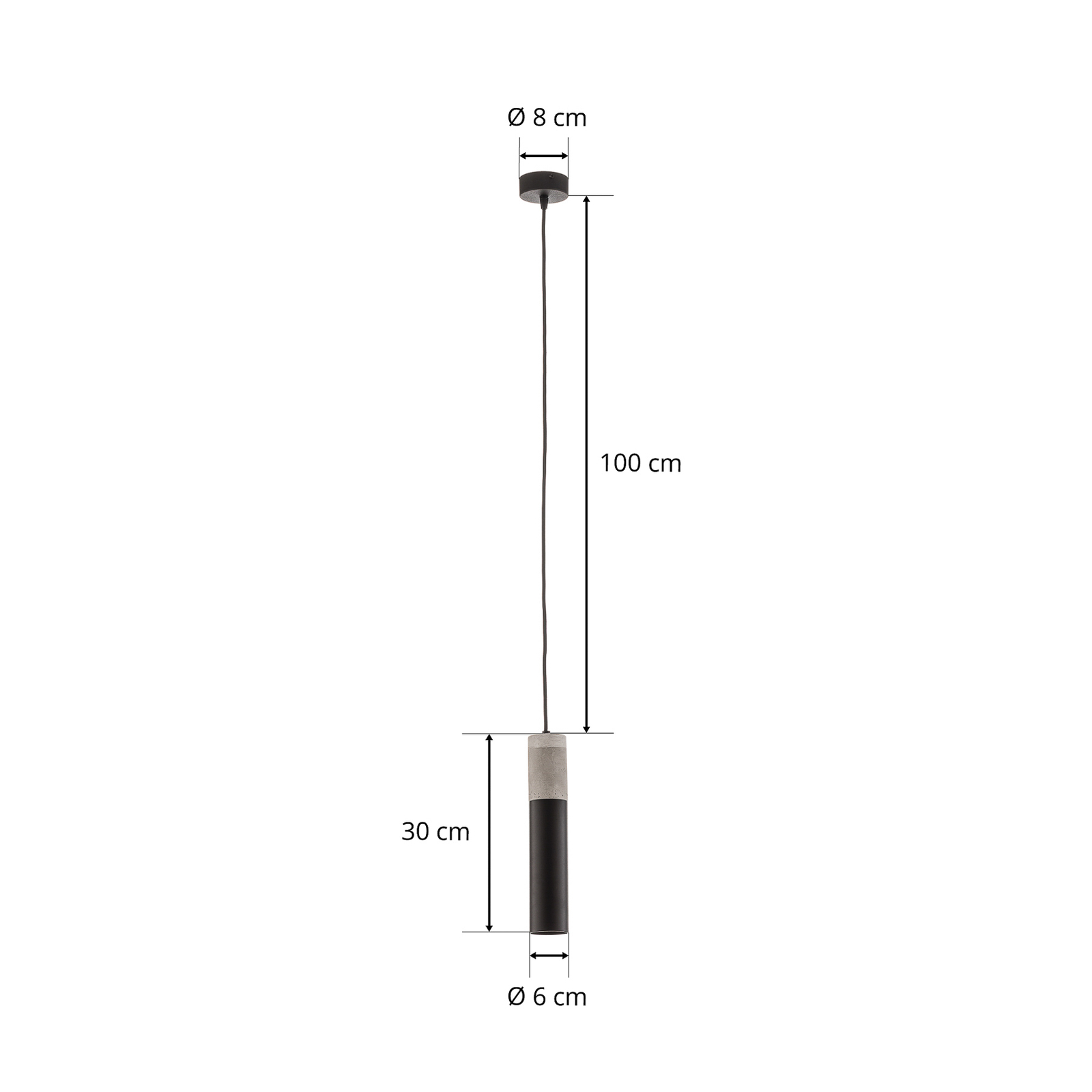 Lámpara colgante Tube, hormigón, negro, 1 luz