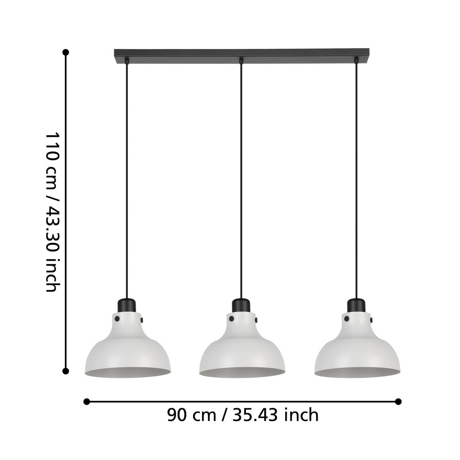 Lampa wisząca Matlock, długość 90 cm, szary/czarny, 3-punktowa.