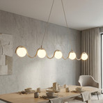 SINUS pendant light, beige, length 110 cm, 5-bulb, metal/glass