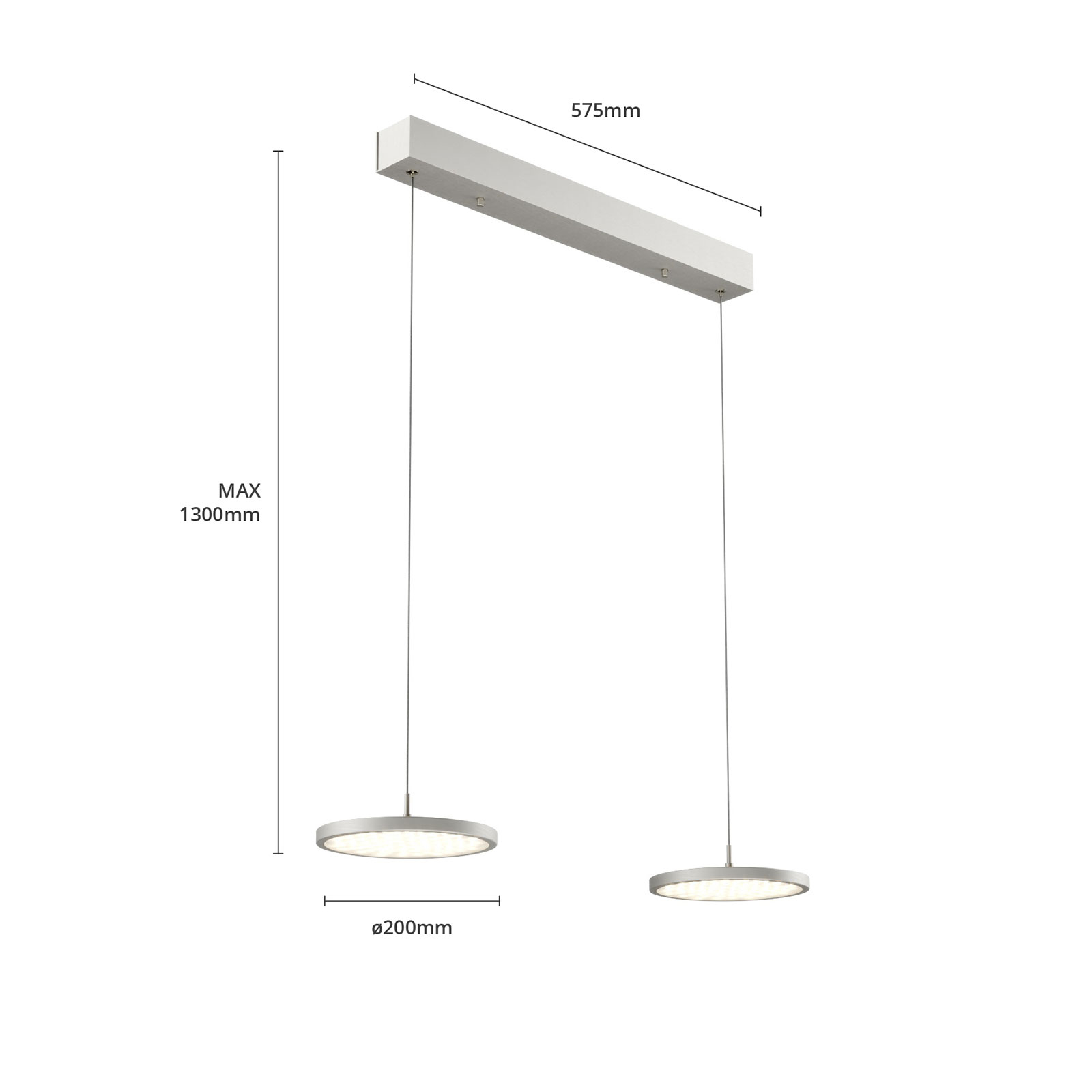 Quitani Suspension LED Gion, 2 lampes, nickel/chêne